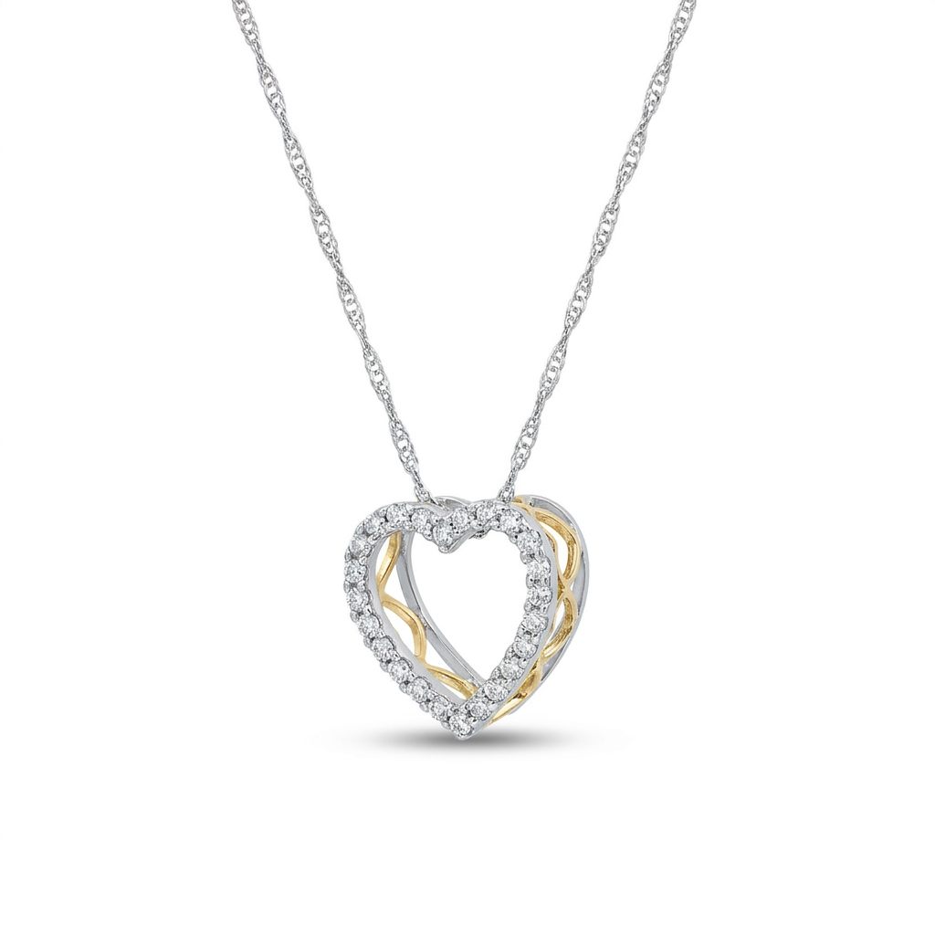 Natural Diamonds (0.03CT) Heart Pendent Chain, 14K White Gold