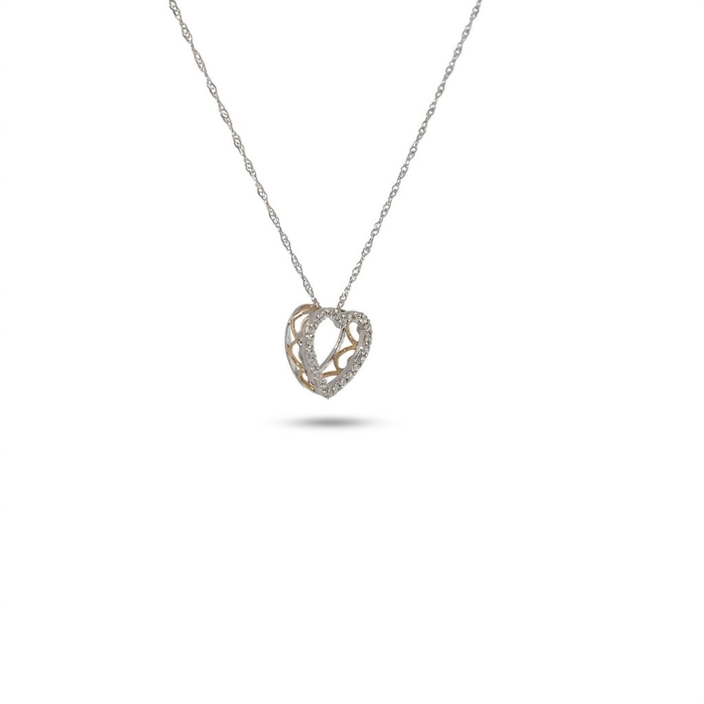 Natural Diamonds (0.03CT) Heart Pendent Chain, 14K White Gold