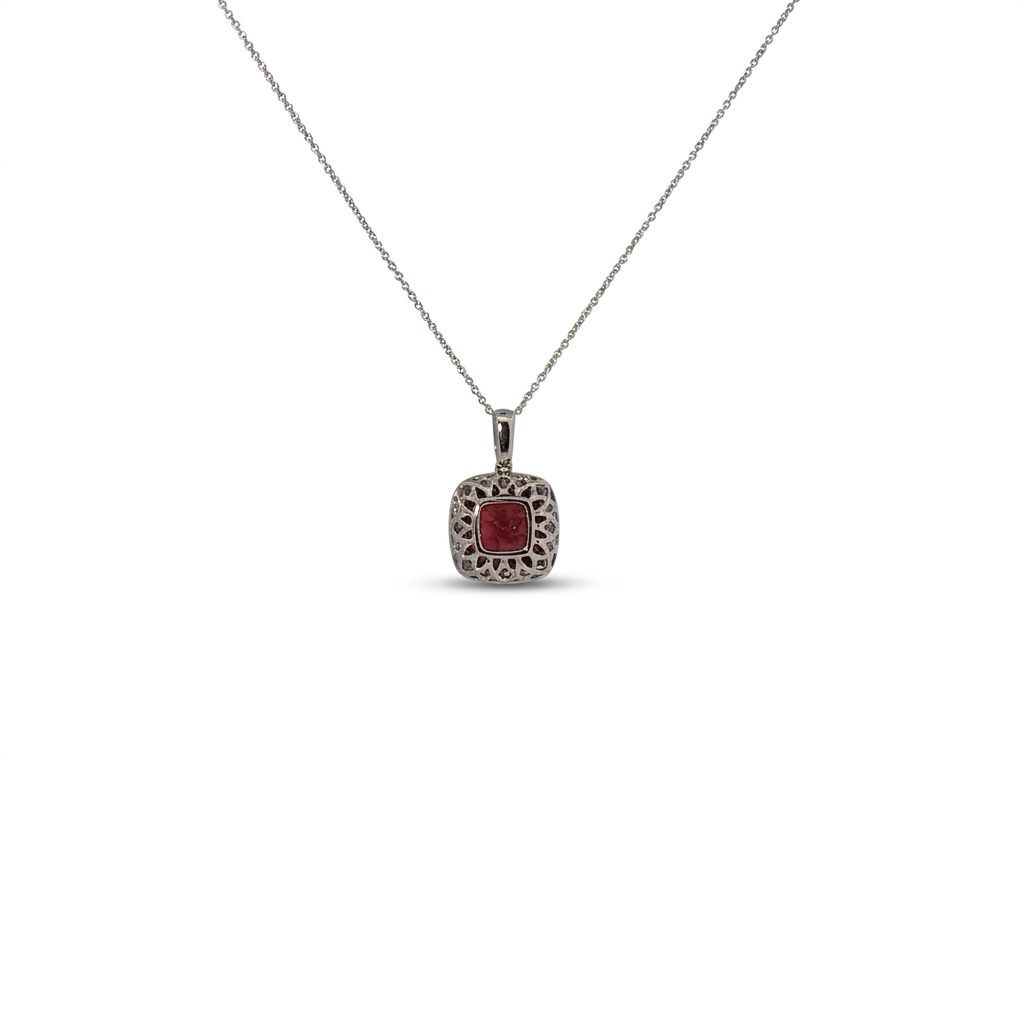 Natural Diamonds (0.19CT), Natural Garnet (6.6 CT) Pendent Chain, 14K White Gold