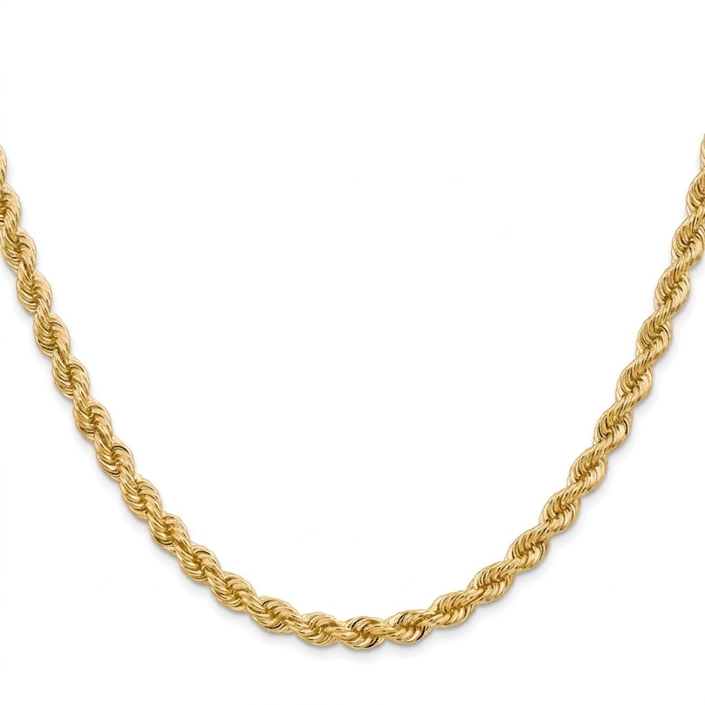 Unisex Solid Gold Rope Chain Necklace, 14K Yellow Gold, 25.36g.