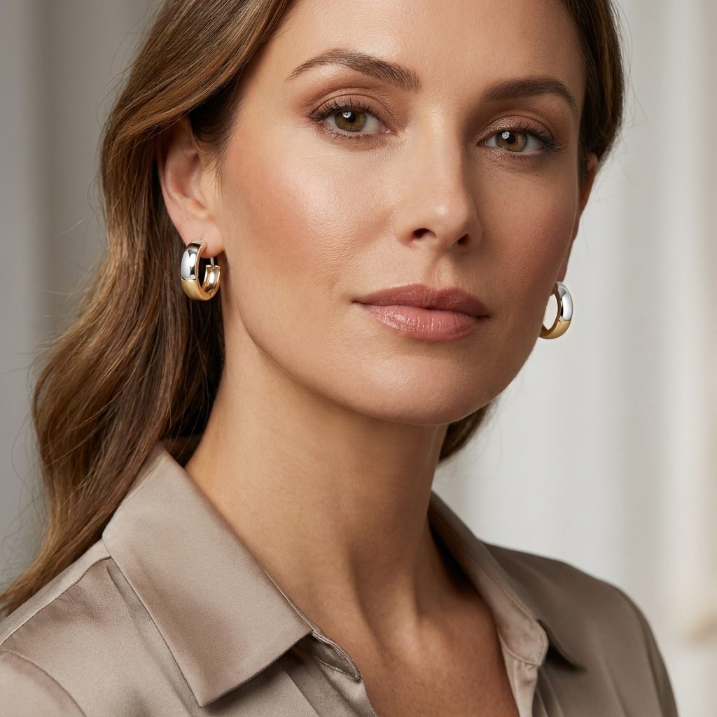 18K Dual White/Yellow Gold Earrings, 2.32g, Female style.