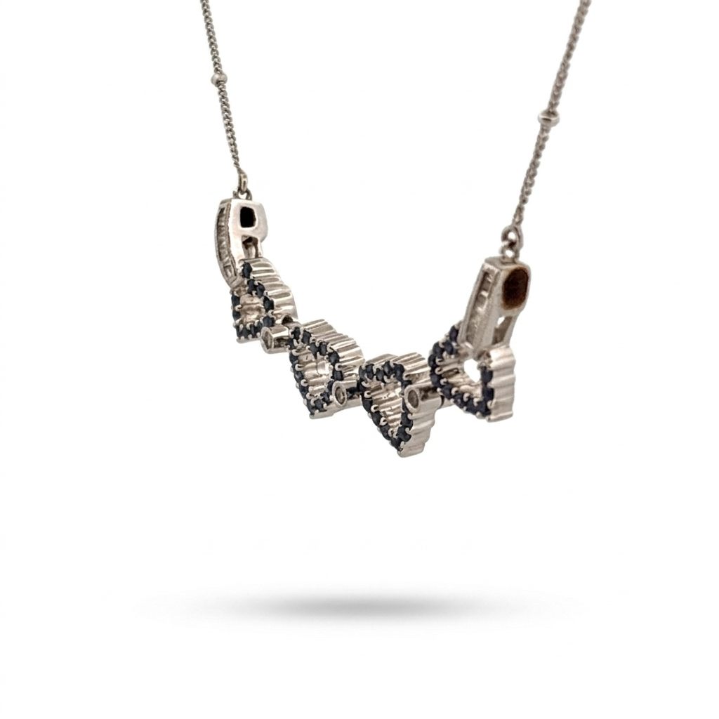 Natural Blue Diamond (0.25CT),Natural Colorless Diamonds (0.10 CT), Convertible Heart to Clover Necklace , 14K White Gold