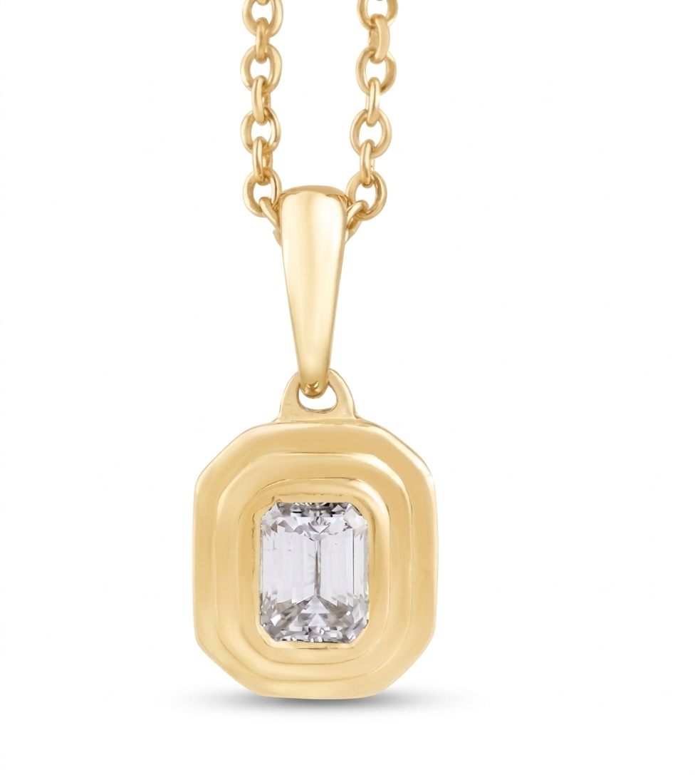 14K Yellow Gold Necklace with 0.20ct Emerald-Cut Diamond Pendant