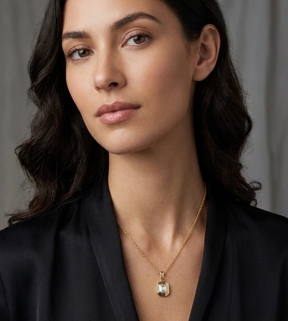 14K Yellow Gold Necklace with 0.20ct Emerald-Cut Diamond Pendant