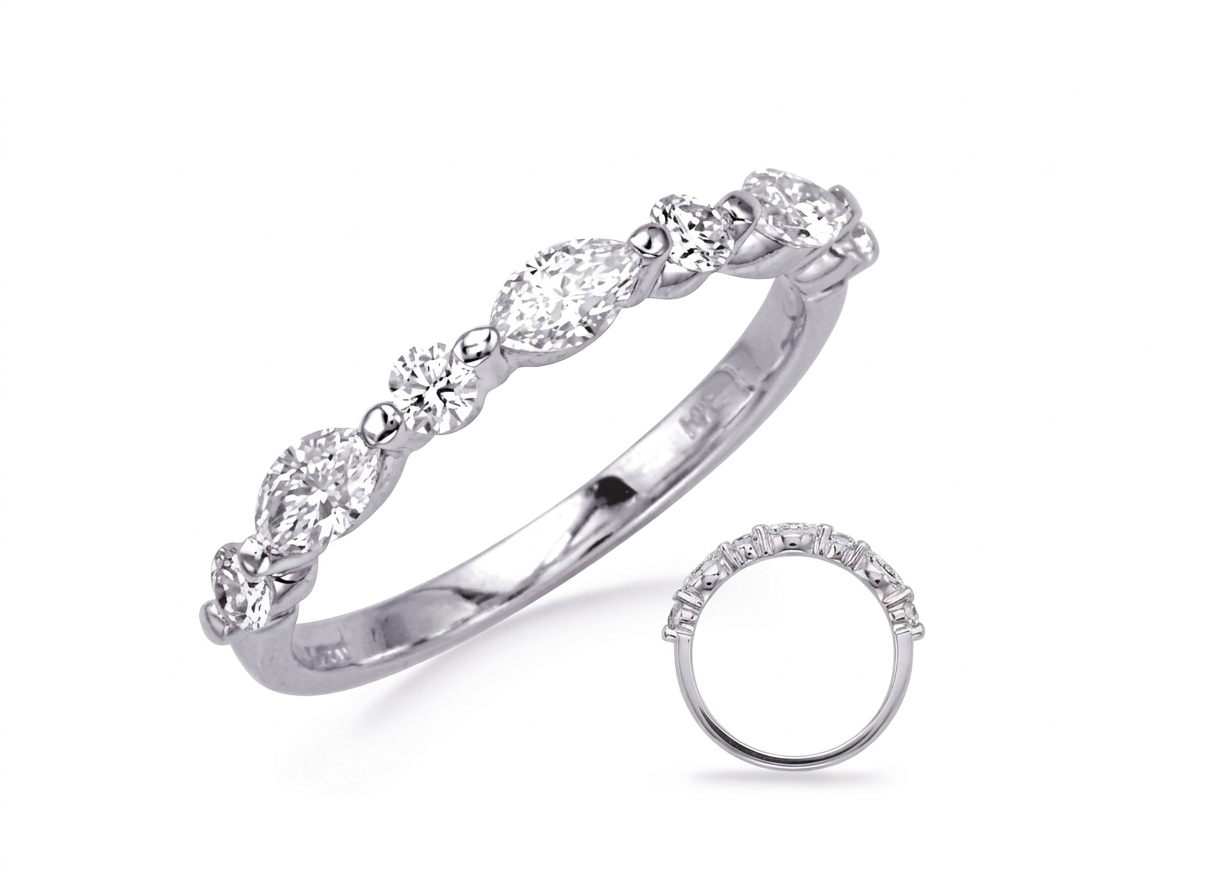 14K White Gold Women’s Ring, set with 3 Marquise Diamonds (0.35ct, G, SI1) and 4 Round Diamonds (0.17ct, G, SI1).