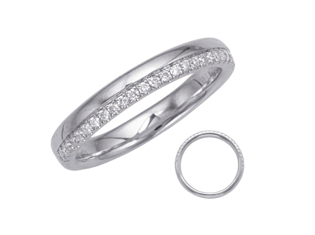 14K White Gold Ring, set with 26 Round Diamonds (0.16ct total, G, SI1) in a single row band style.