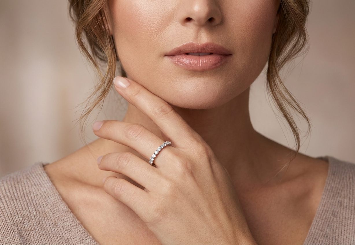 14K White Gold Women's Ring, set with 11 Round Diamonds (0.43ct, G, SI1)