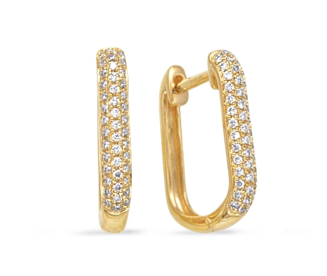 14K Yellow Gold Earrings, set with 86 Round Diamonds total 0.27ct, G, SI1.