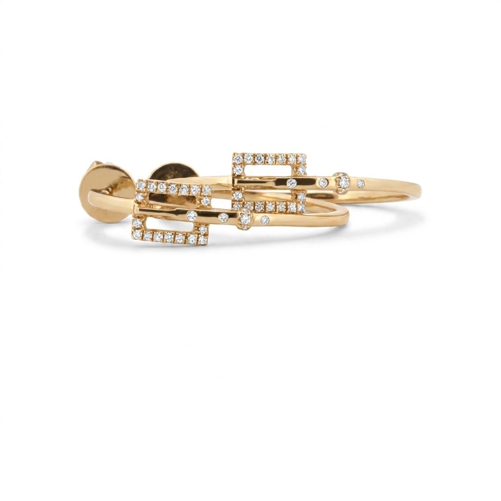 14K Yellow Gold Hoop Earrings, set with multiple small Round Diamonds totaling approx. 0.125ct, G (Near Colorless), SI1 clarity.
