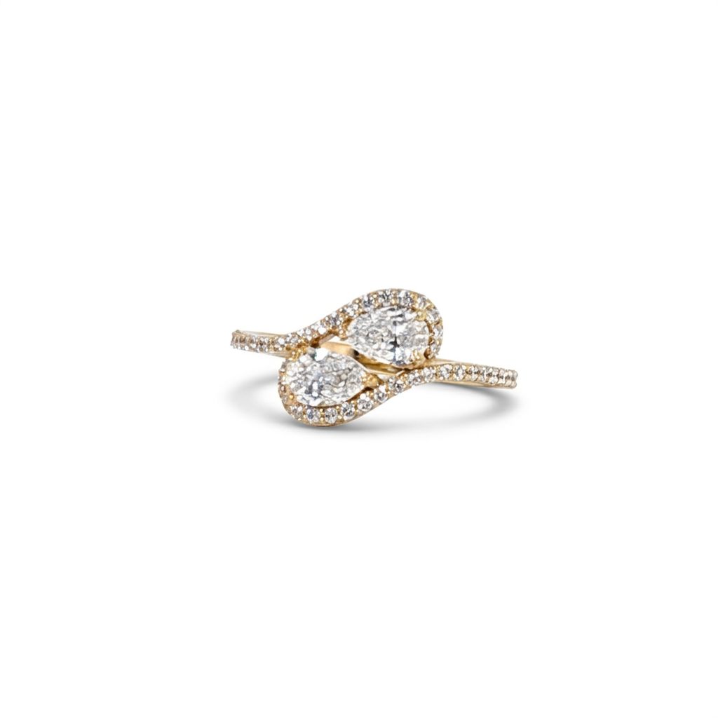 14K Yellow Gold Ring, set with 2 Pear Lab Grown Diamonds (0.70ct, D, VVS1) and 40 Round Lab Grown Diamonds (0.25ct total, E-F, VVS1), 2.74g.