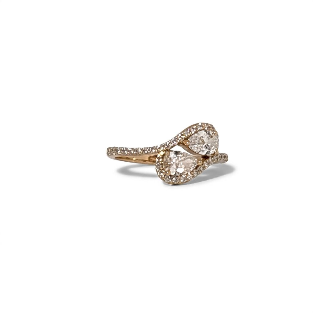 14K Yellow Gold Ring, set with 2 Pear Lab Grown Diamonds (0.70ct, D, VVS1) and 40 Round Lab Grown Diamonds (0.25ct total, E-F, VVS1), 2.74g.
