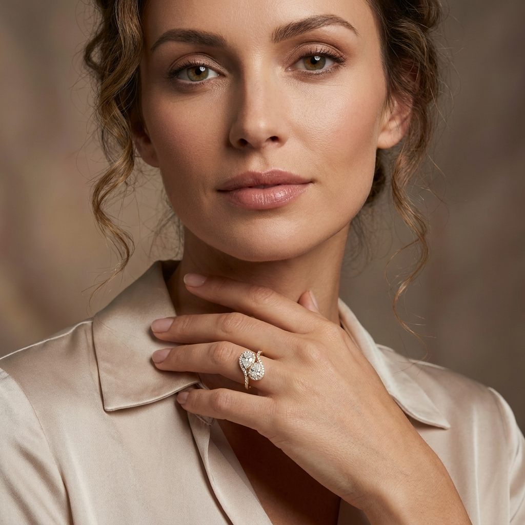 14K Yellow Gold Ring, set with 2 Pear Lab Grown Diamonds (0.70ct, D, VVS1) and 40 Round Lab Grown Diamonds (0.25ct total, E-F, VVS1), 2.74g.