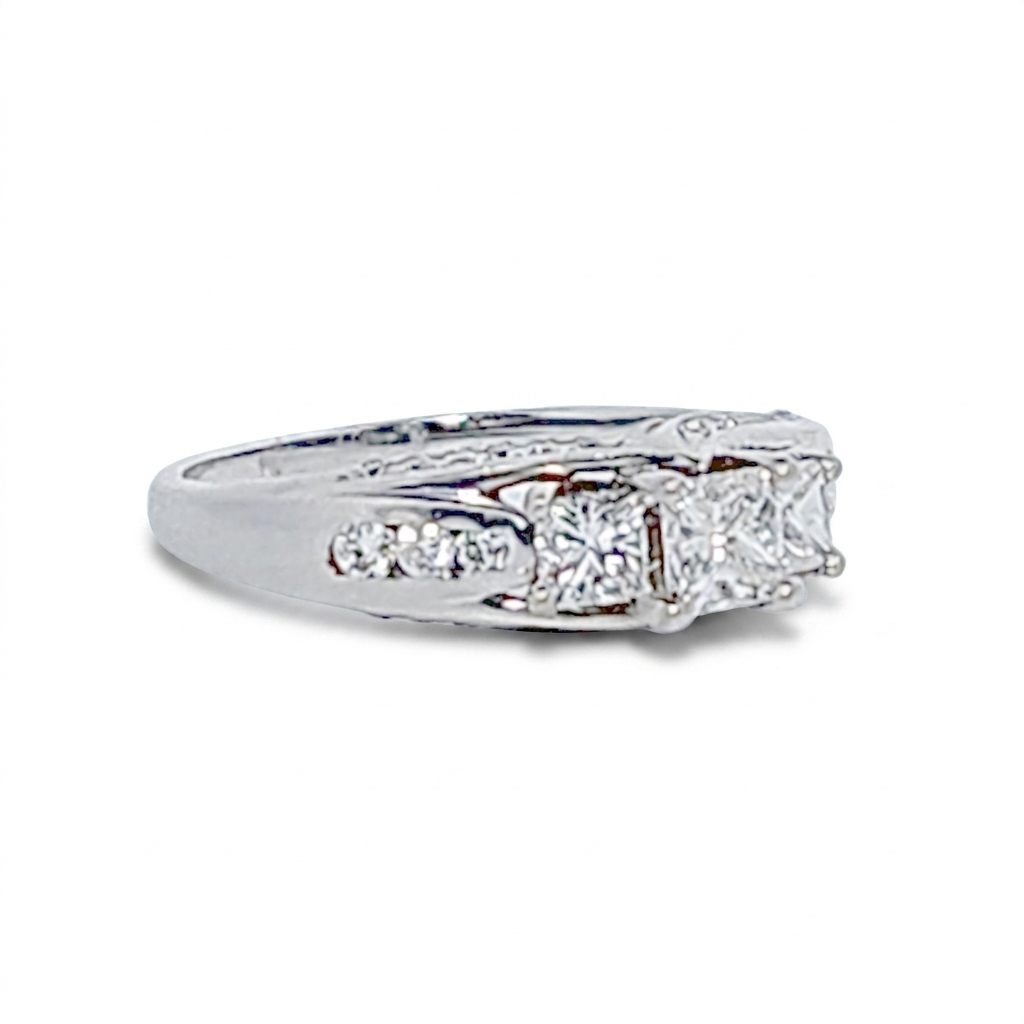 Princess cut Ring , Natural Diamonds (1.00CTW) G/I1, 14K White Gold, Size 7
