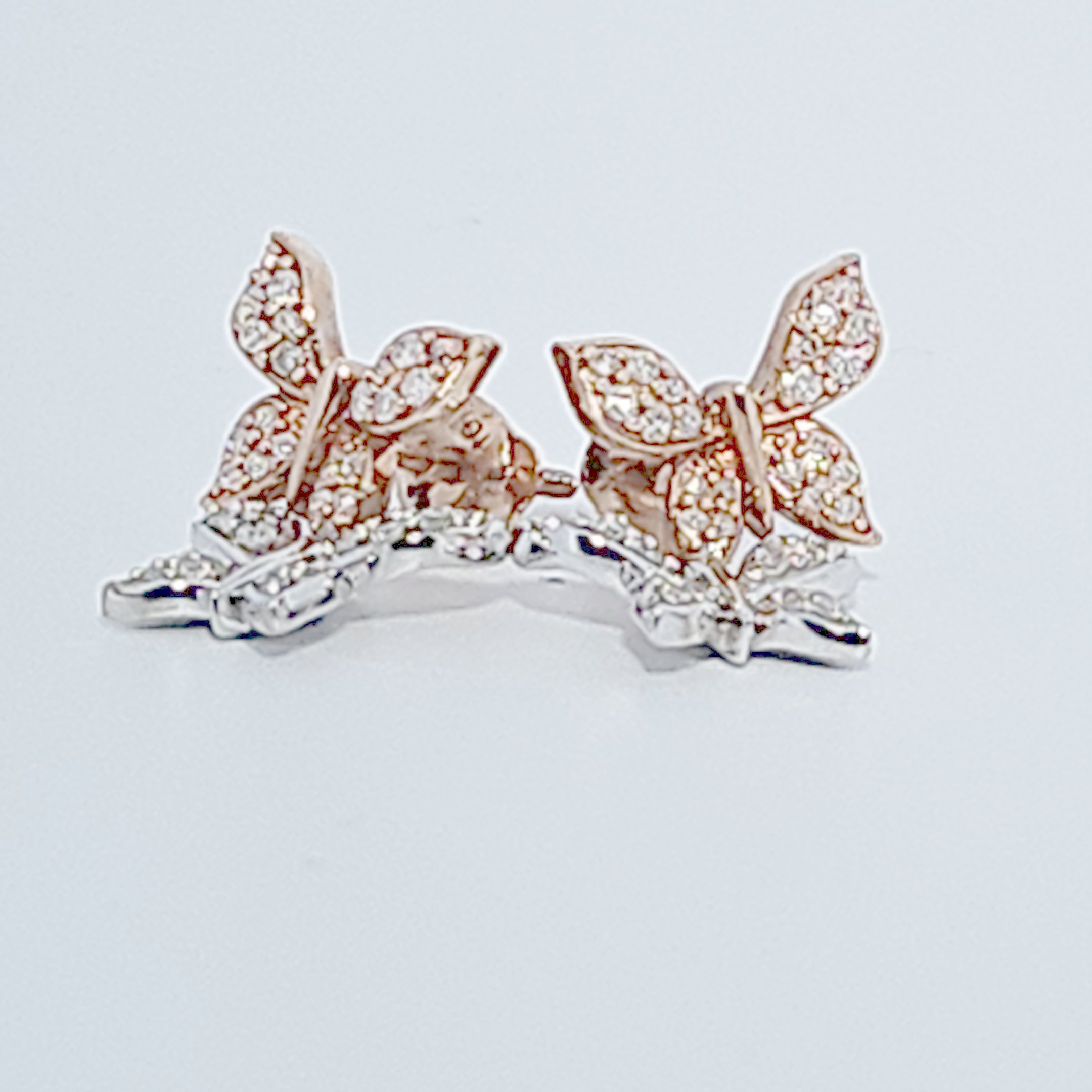 Double Butterfly Earring Studs , Natural Diamonds (0.33CTW), 10K White and Rose Gold