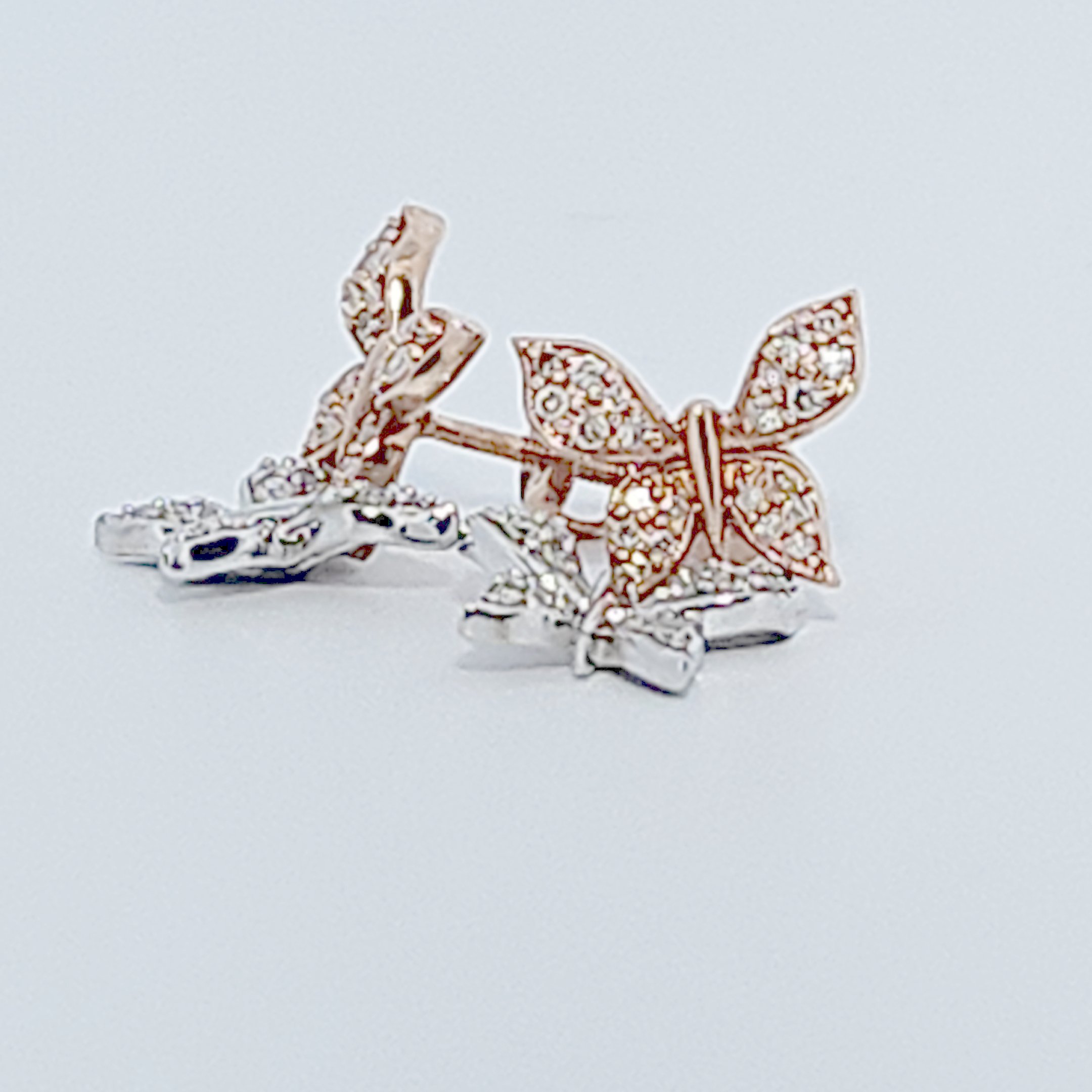 Double Butterfly Earring Studs , Natural Diamonds (0.33CTW), 10K White and Rose Gold