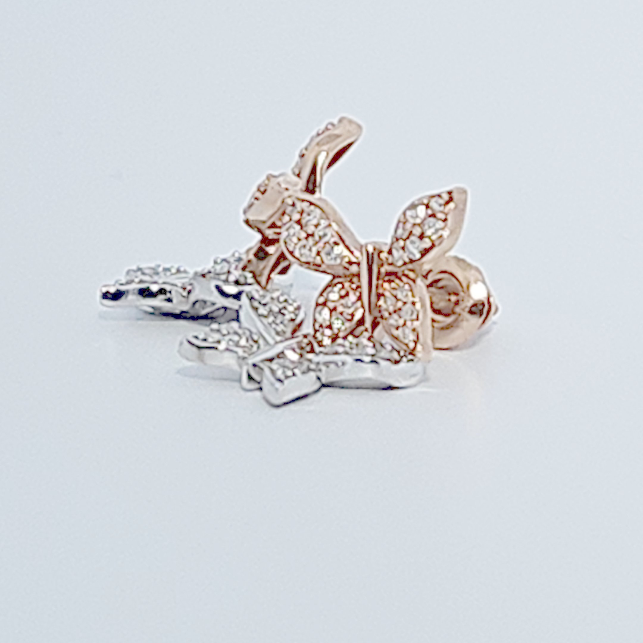 Double Butterfly Earring Studs , Natural Diamonds (0.33CTW), 10K White and Rose Gold