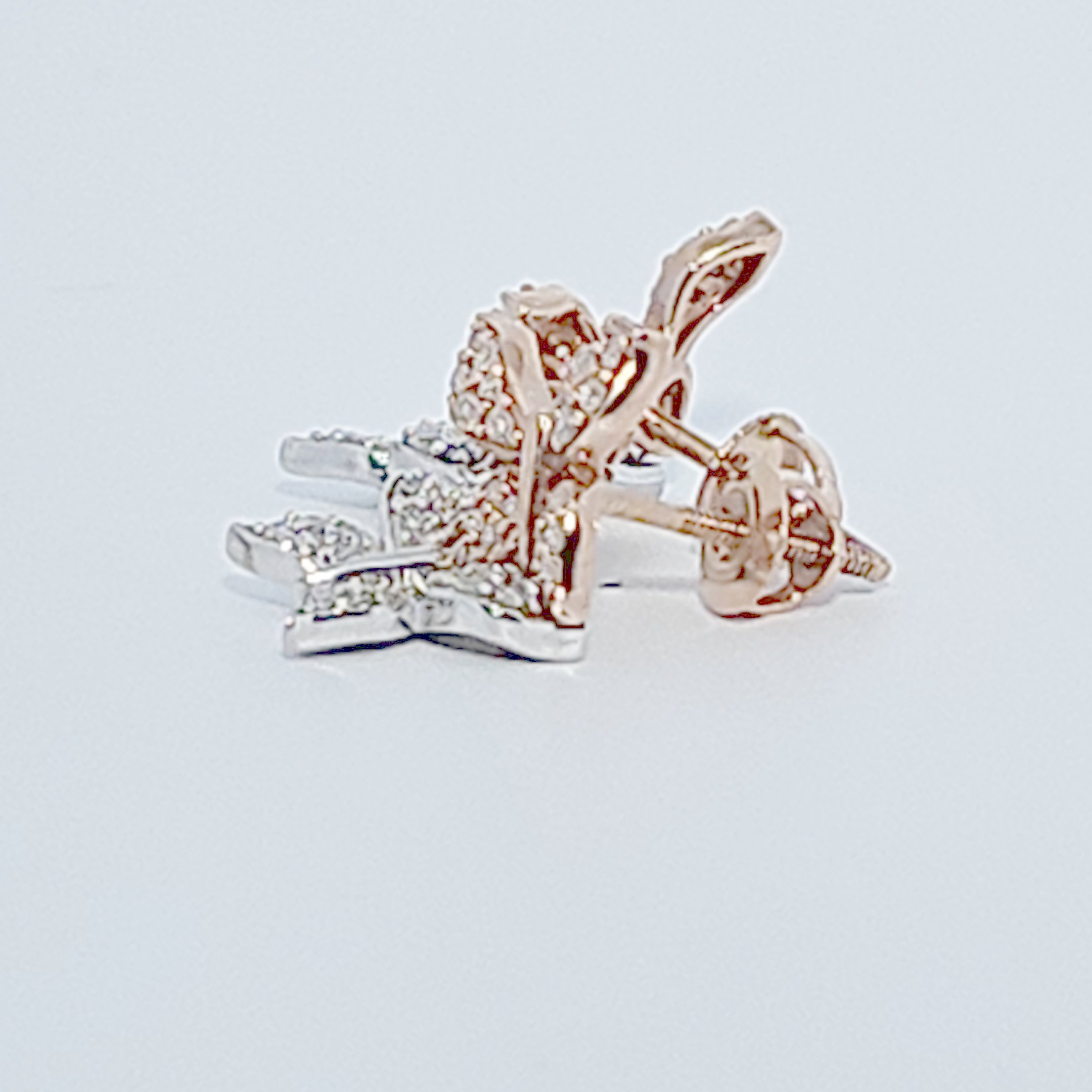 Double Butterfly Earring Studs , Natural Diamonds (0.33CTW), 10K White and Rose Gold