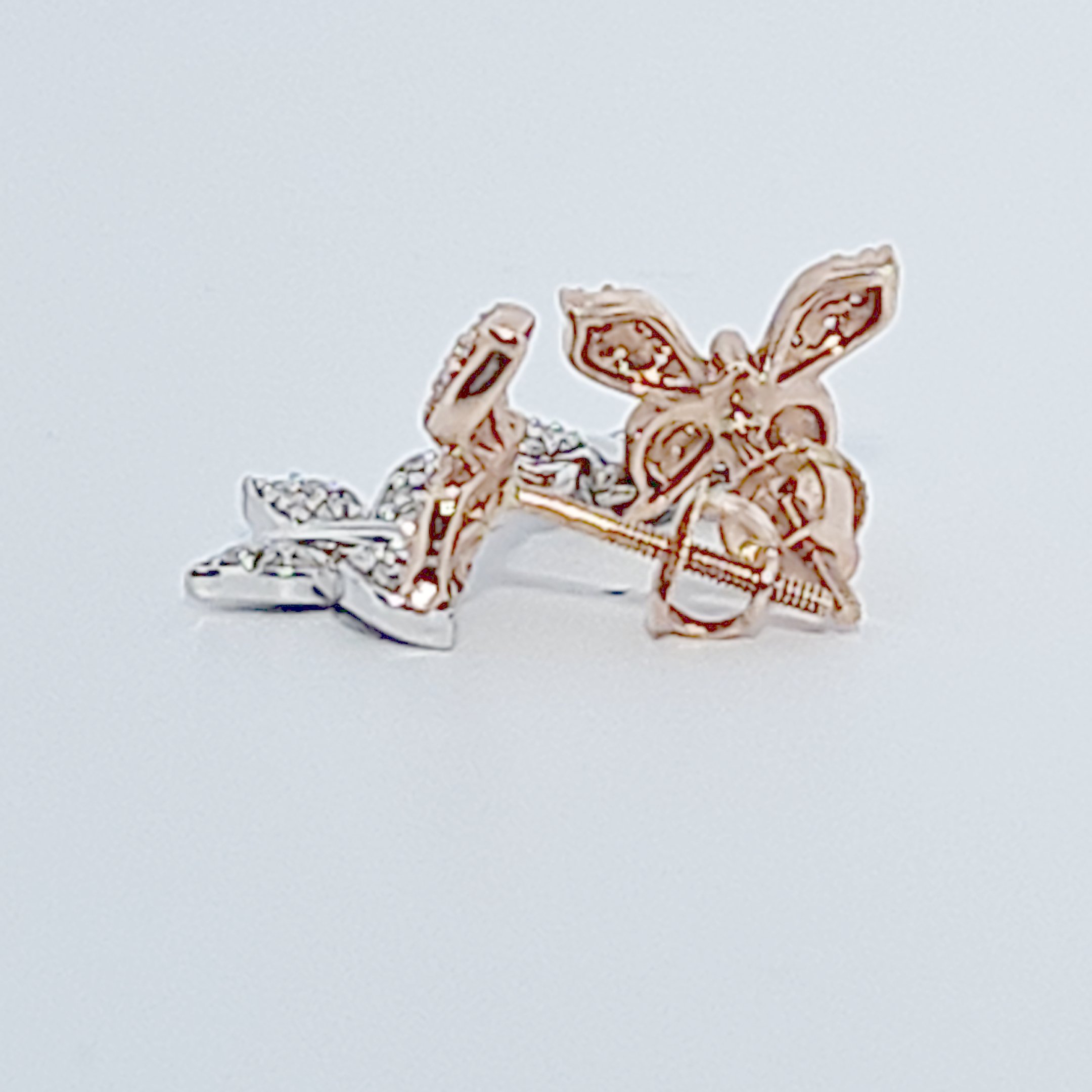 Double Butterfly Earring Studs , Natural Diamonds (0.33CTW), 10K White and Rose Gold