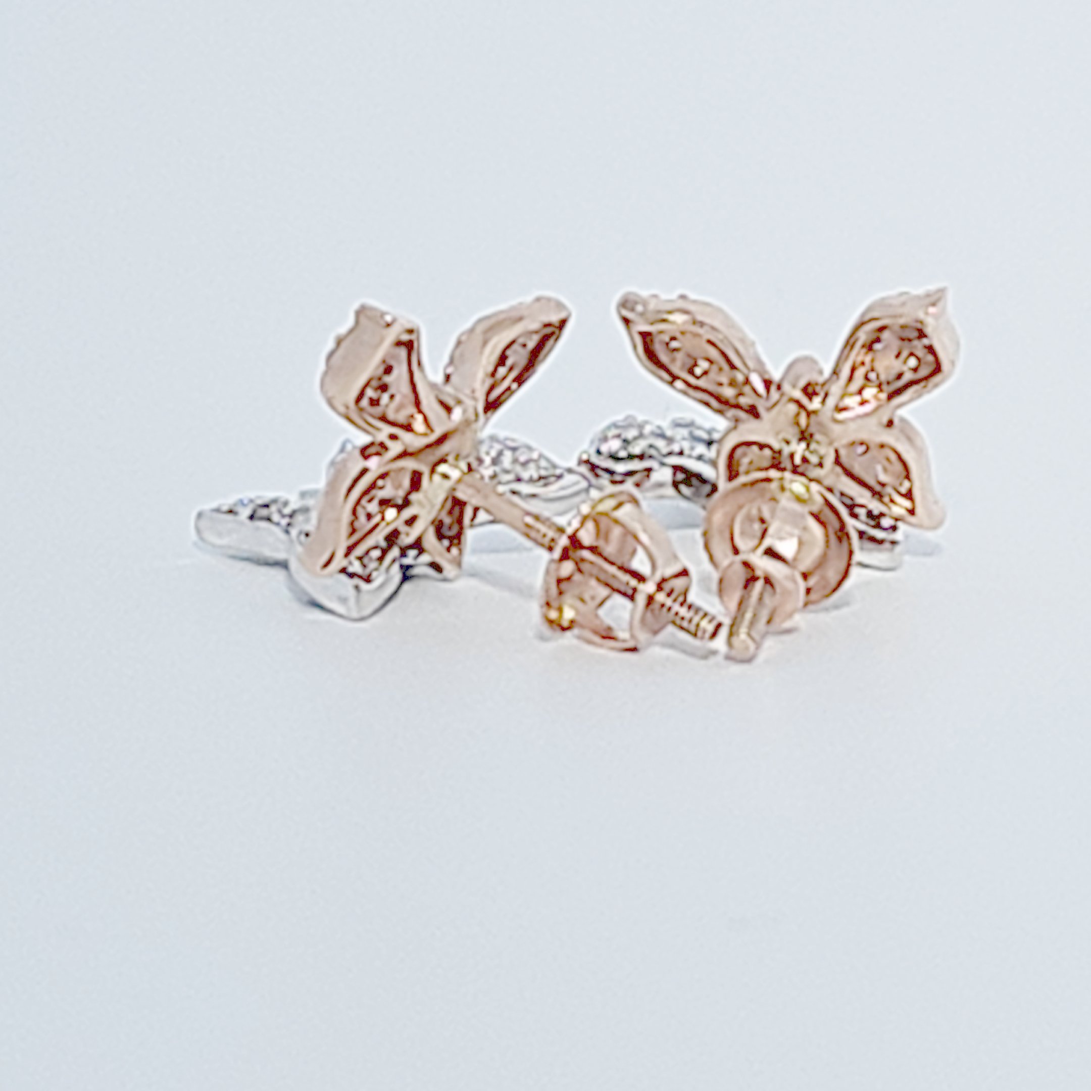 Double Butterfly Earring Studs , Natural Diamonds (0.33CTW), 10K White and Rose Gold