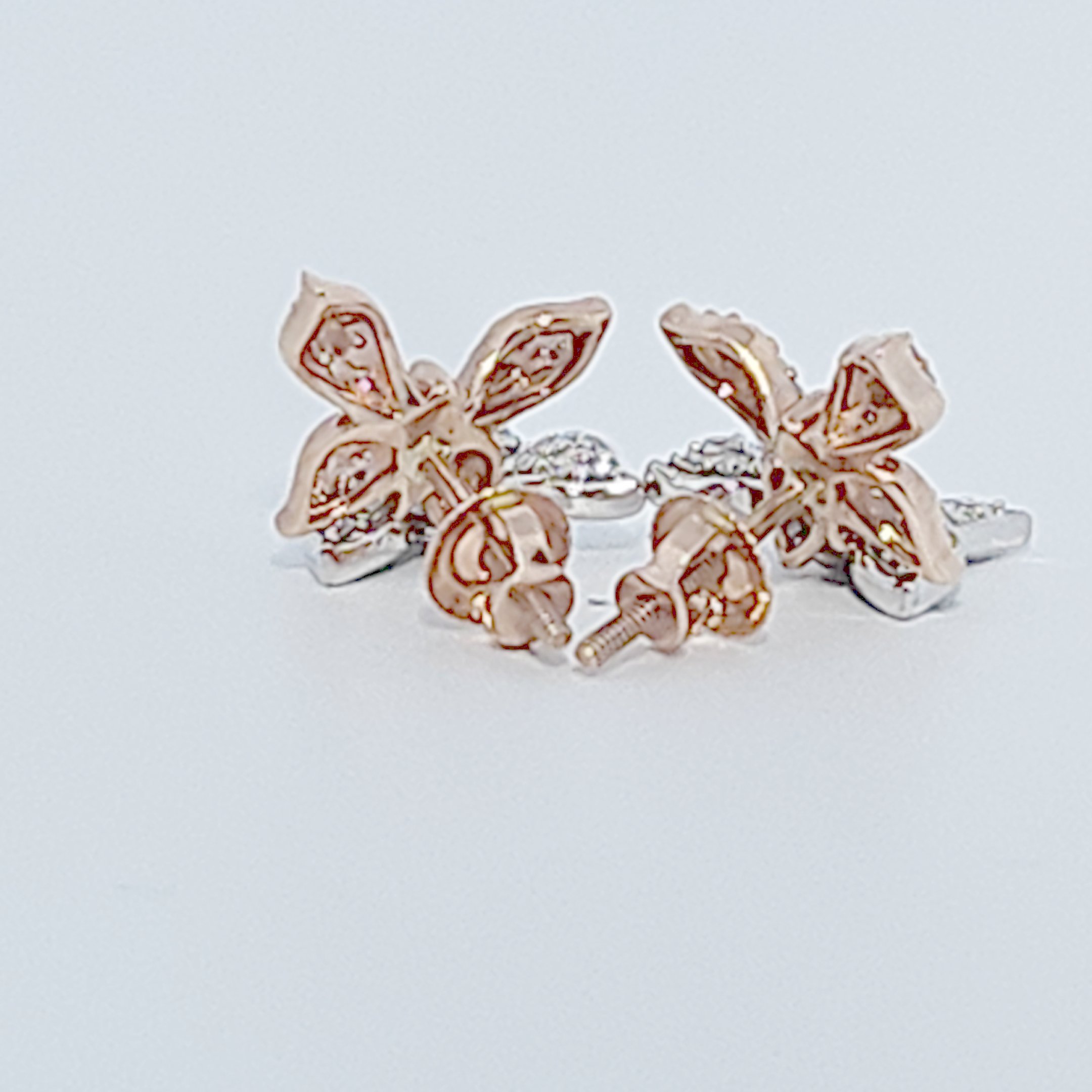 Double Butterfly Earring Studs , Natural Diamonds (0.33CTW), 10K White and Rose Gold
