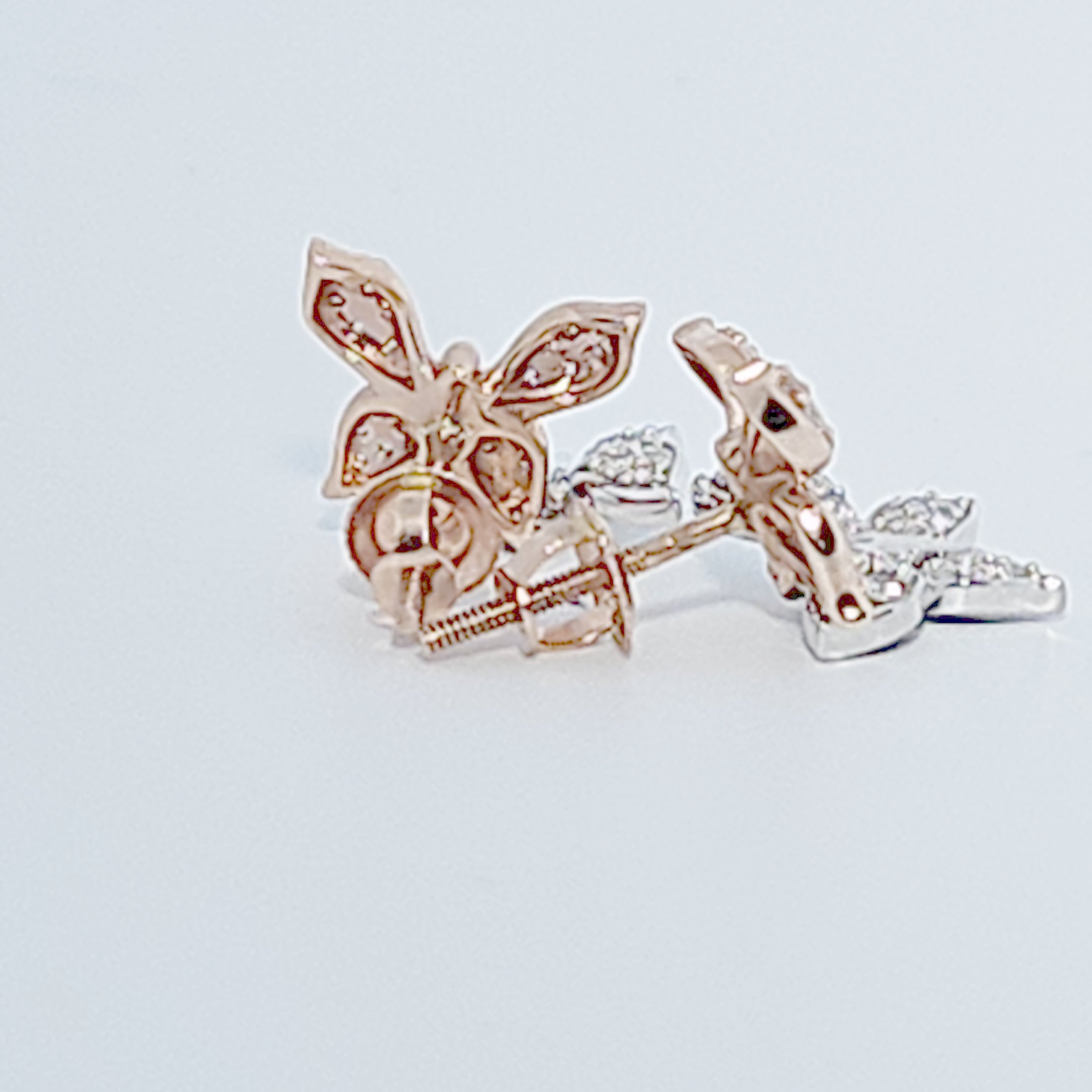 Double Butterfly Earring Studs , Natural Diamonds (0.33CTW), 10K White and Rose Gold