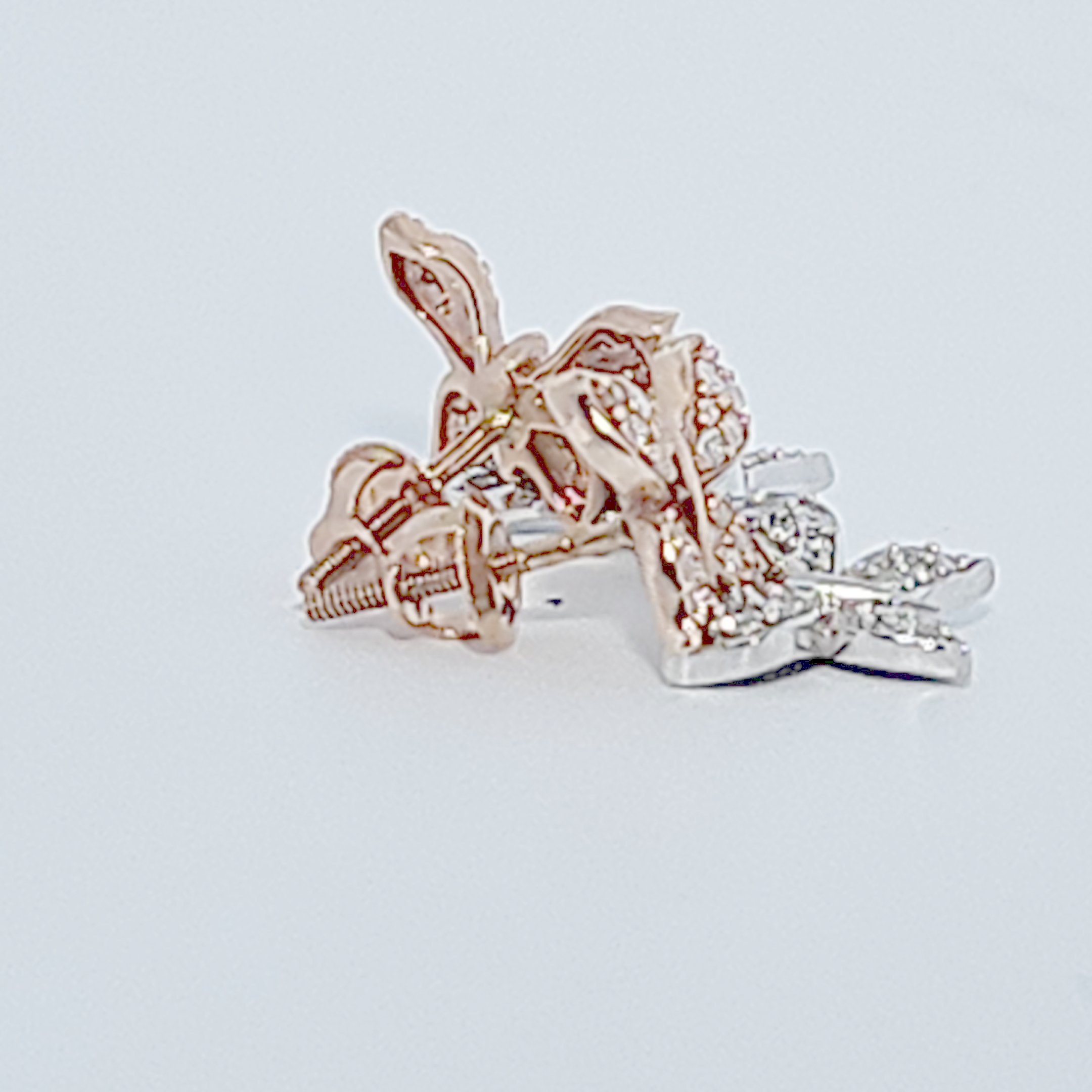 Double Butterfly Earring Studs , Natural Diamonds (0.33CTW), 10K White and Rose Gold