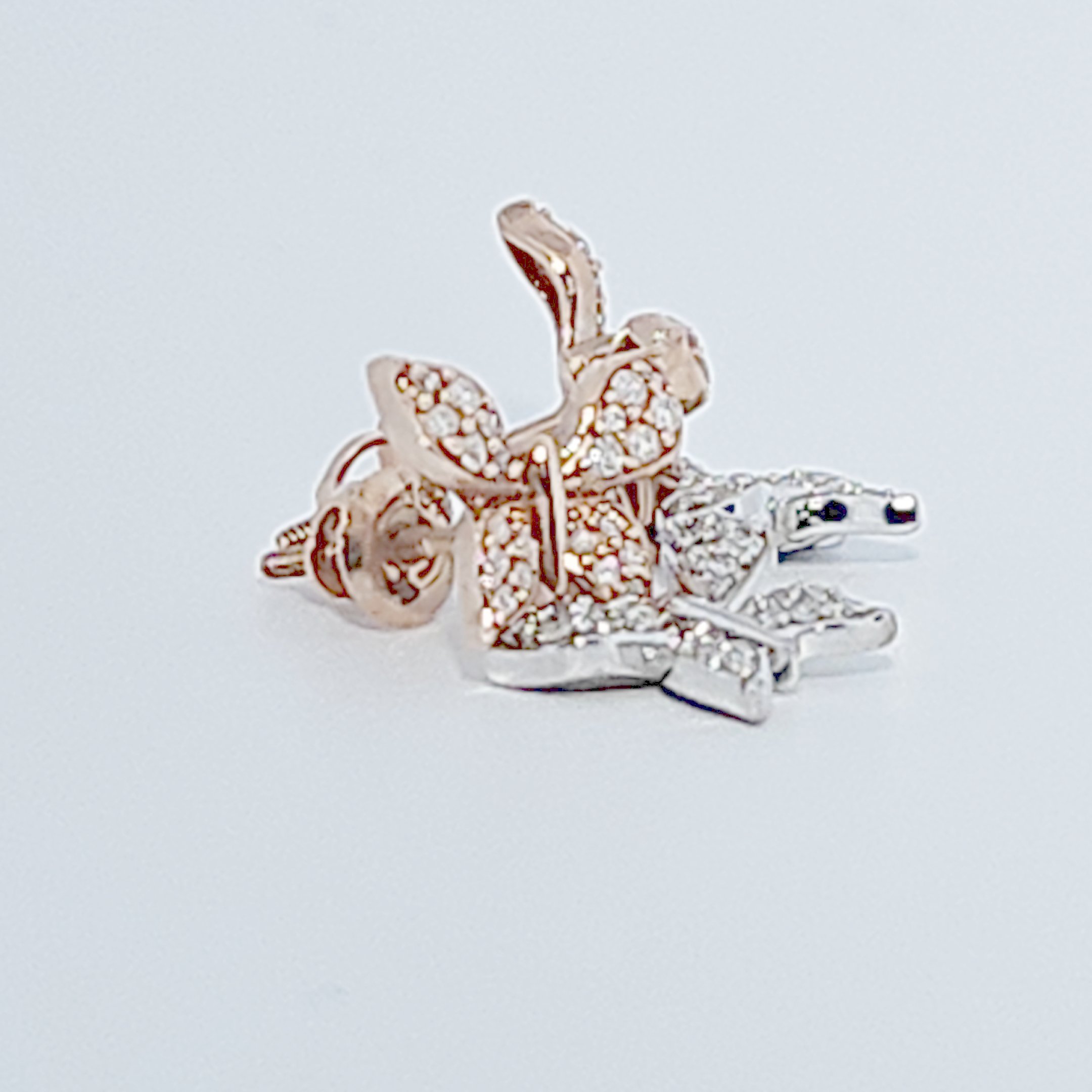 Double Butterfly Earring Studs , Natural Diamonds (0.33CTW), 10K White and Rose Gold