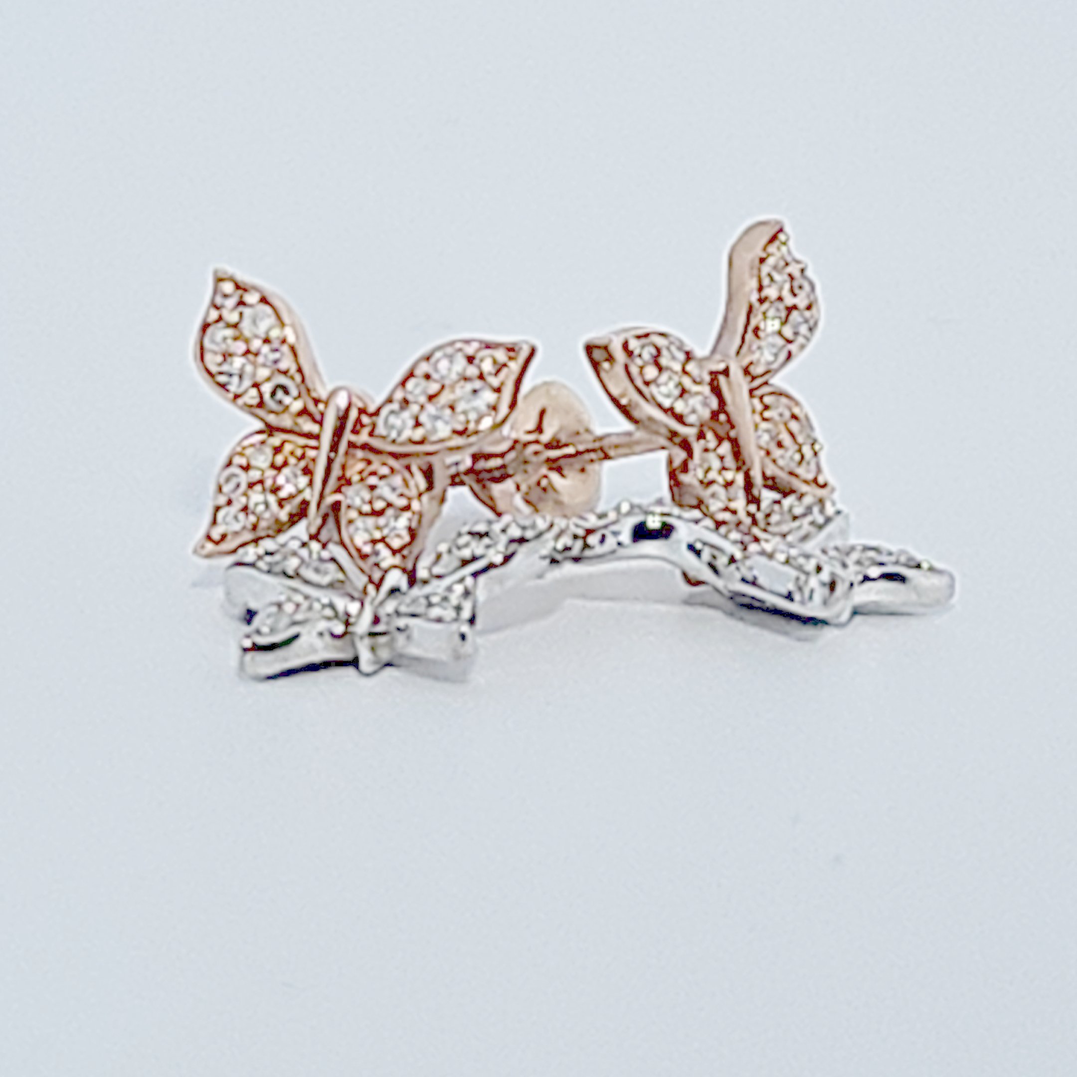 Double Butterfly Earring Studs , Natural Diamonds (0.33CTW), 10K White and Rose Gold