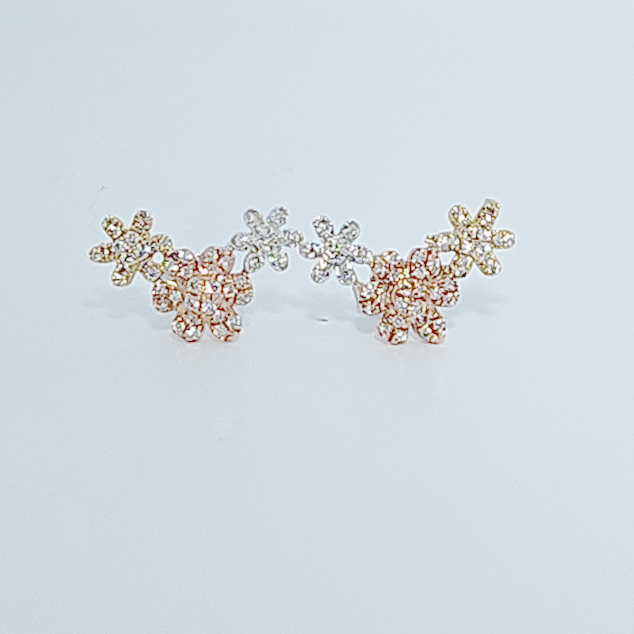 Natural Diamonds (0.252 CT) Three Tone Flower Earring Studs, 14K White/Rose/Yellow Gold