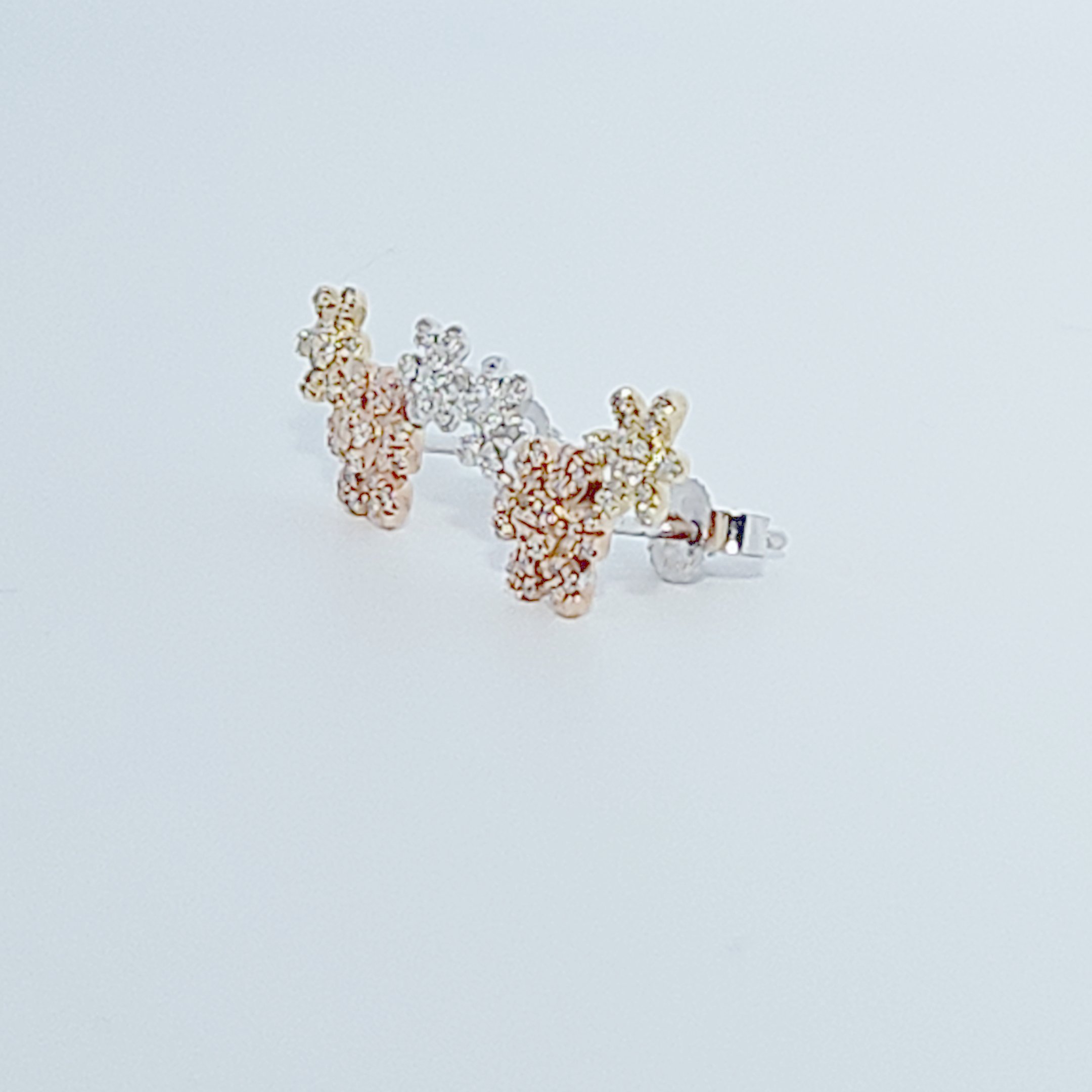 Natural Diamonds (0.252 CT) Three Tone Flower Earring Studs, 14K White/Rose/Yellow Gold