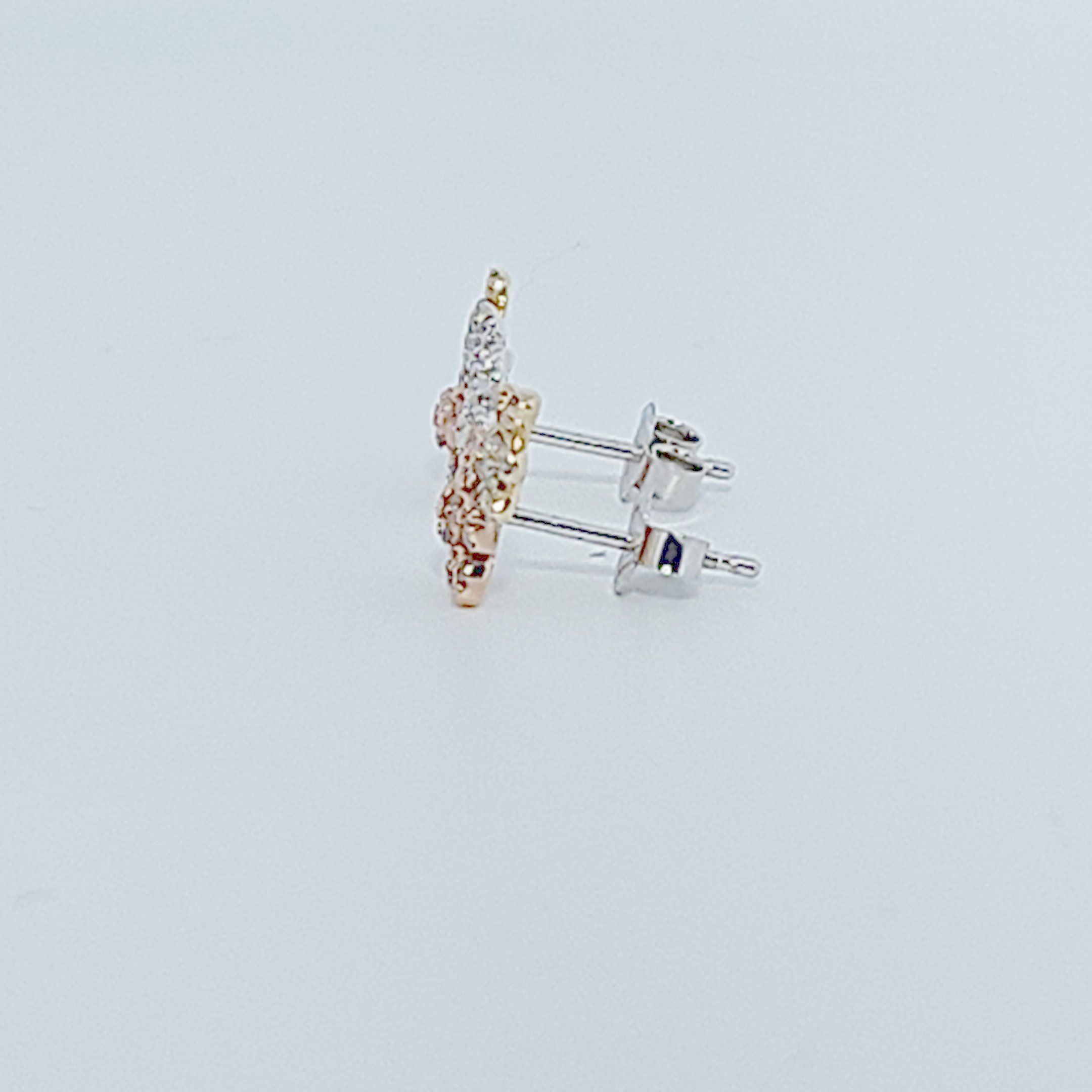 Natural Diamonds (0.252 CT) Three Tone Flower Earring Studs, 14K White/Rose/Yellow Gold