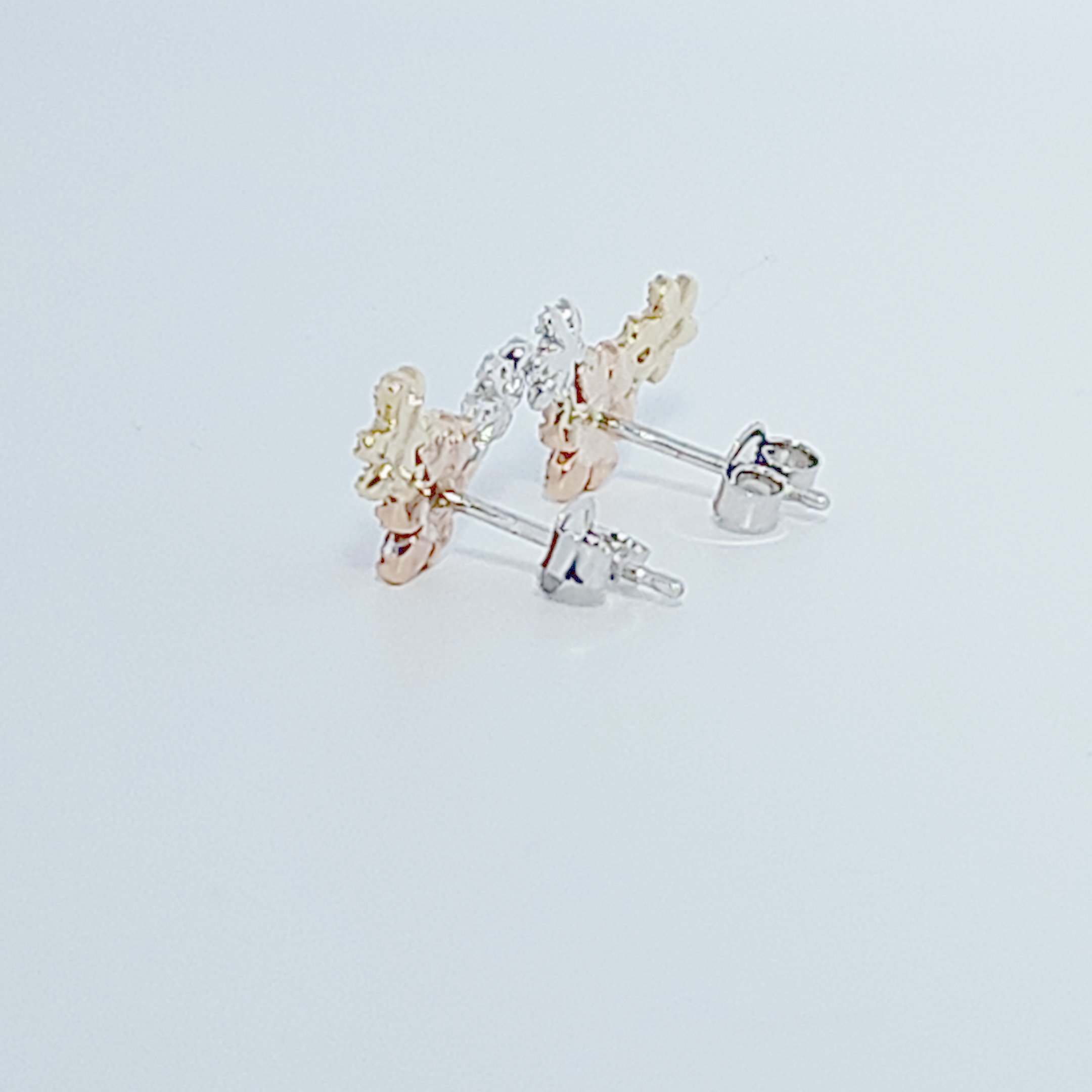 Natural Diamonds (0.252 CT) Three Tone Flower Earring Studs, 14K White/Rose/Yellow Gold
