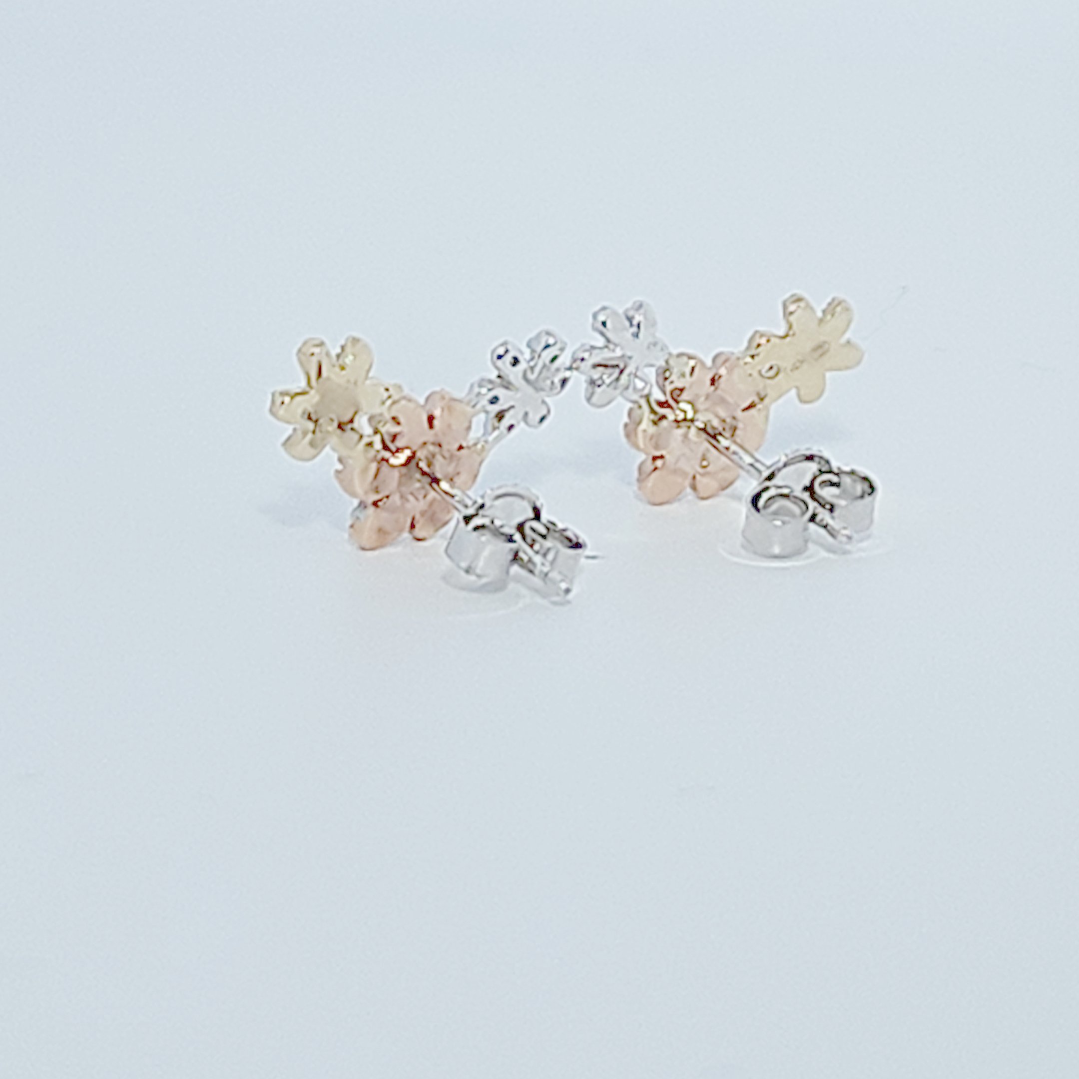 Natural Diamonds (0.252 CT) Three Tone Flower Earring Studs, 14K White/Rose/Yellow Gold