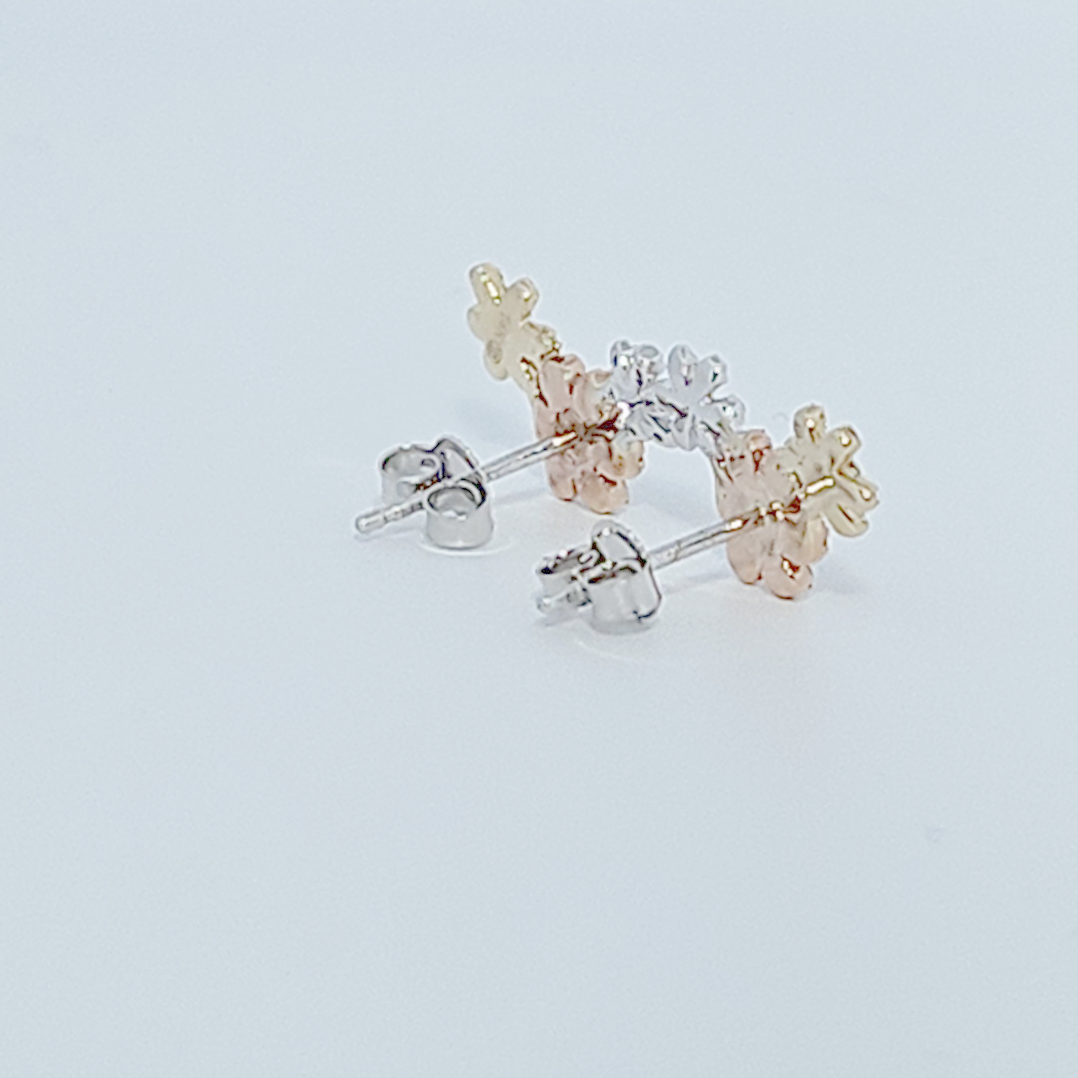 Natural Diamonds (0.252 CT) Three Tone Flower Earring Studs, 14K White/Rose/Yellow Gold