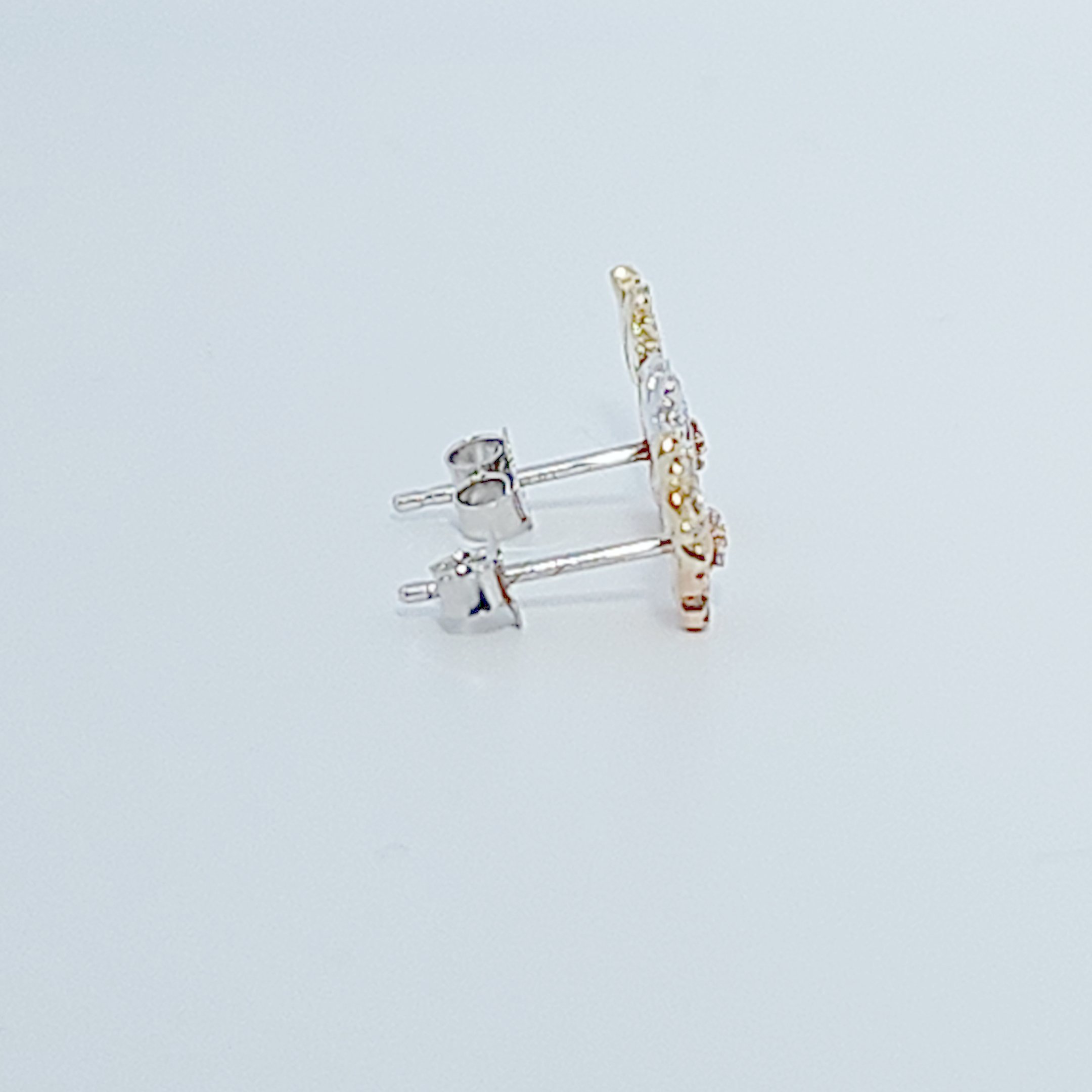 Natural Diamonds (0.252 CT) Three Tone Flower Earring Studs, 14K White/Rose/Yellow Gold