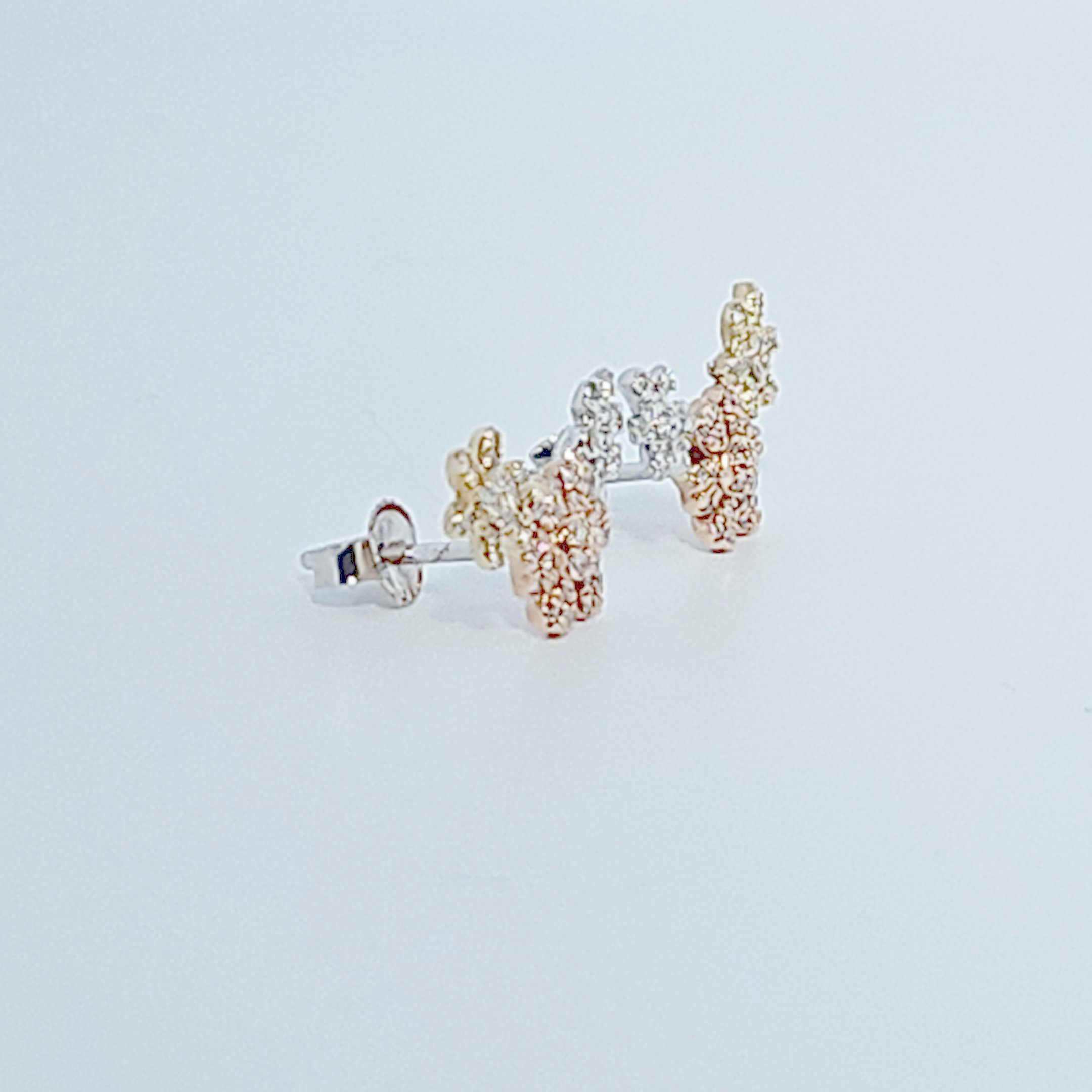 Natural Diamonds (0.252 CT) Three Tone Flower Earring Studs, 14K White/Rose/Yellow Gold