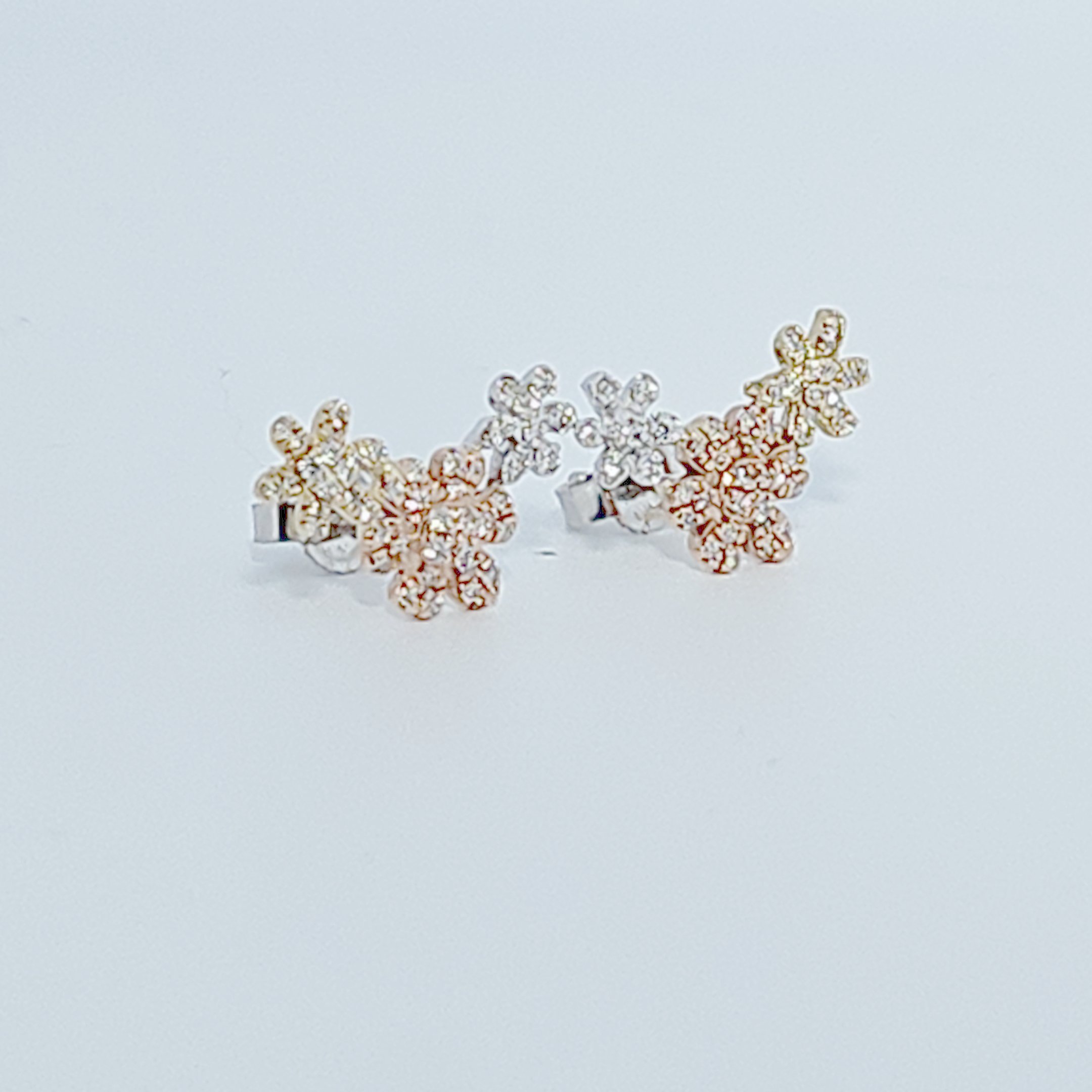 Natural Diamonds (0.252 CT) Three Tone Flower Earring Studs, 14K White/Rose/Yellow Gold