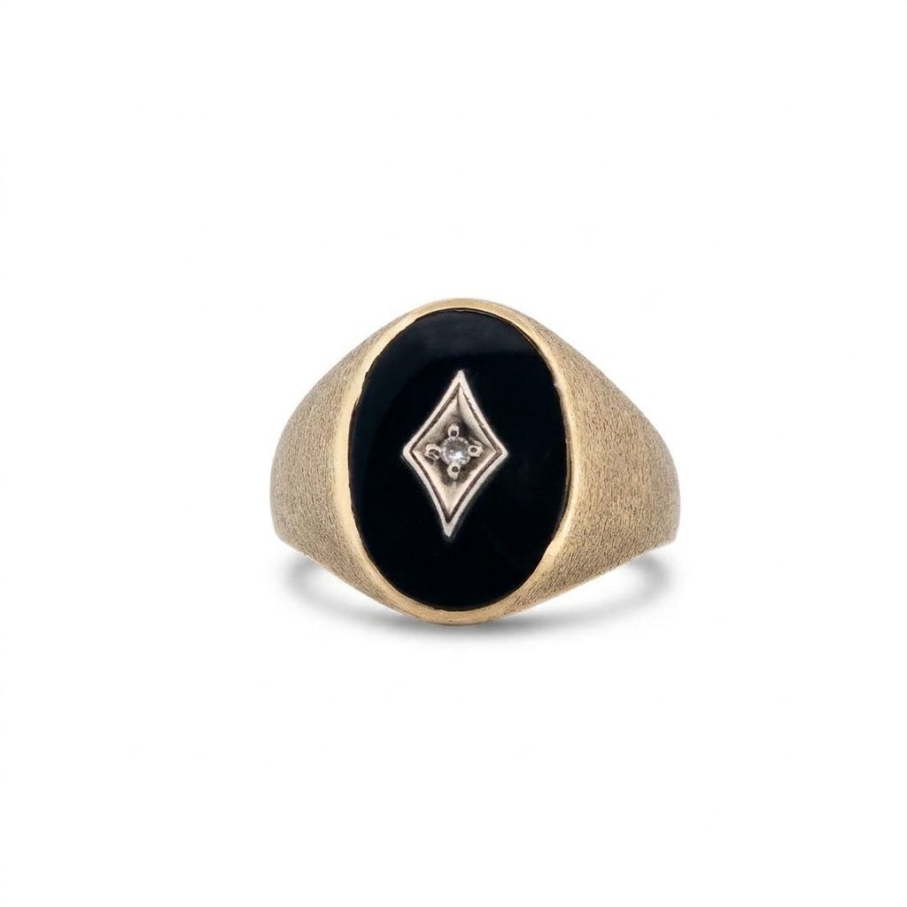 Men Signet Ring with Diamond, 10K Yellow Gold, 10.3G