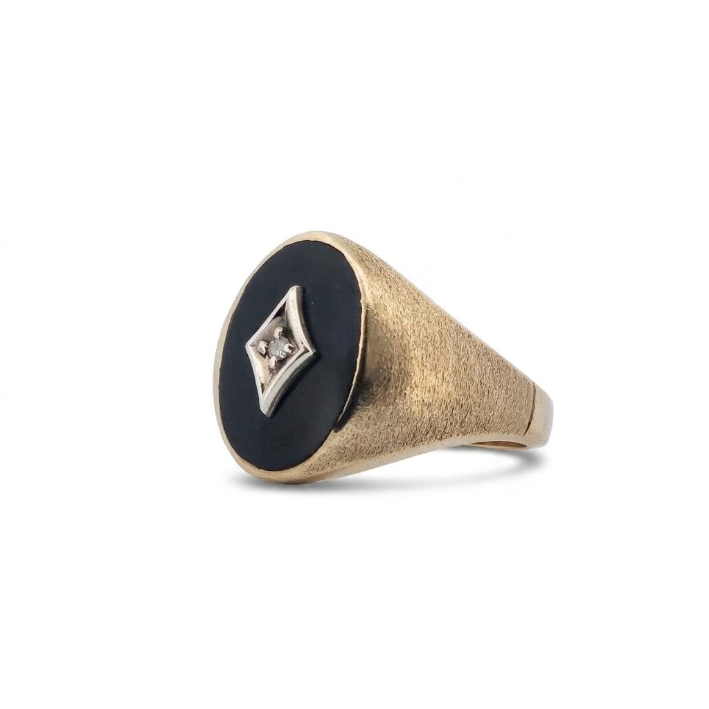 Men Signet Ring with Diamond, 10K Yellow Gold, 10.3G