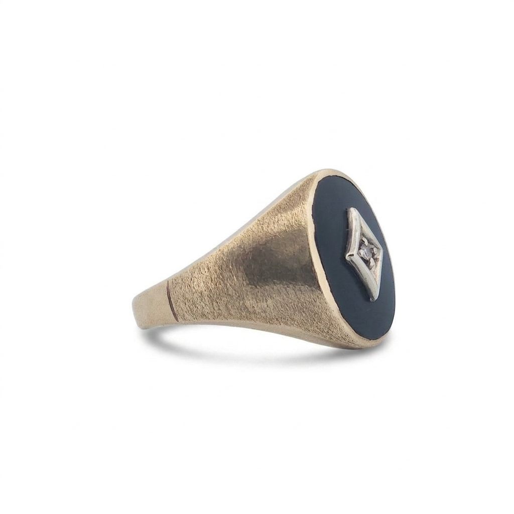 Men Signet Ring with Diamond, 10K Yellow Gold, 10.3G