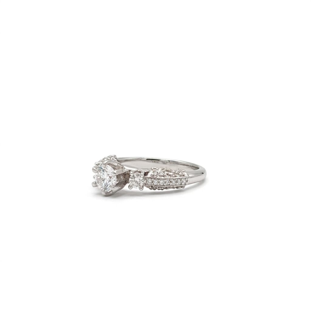 0.88ct Natural Diamonds with 0.54ct E/VVS2 Round Brilliant Cut Center, Women Rings, 18K White Gold