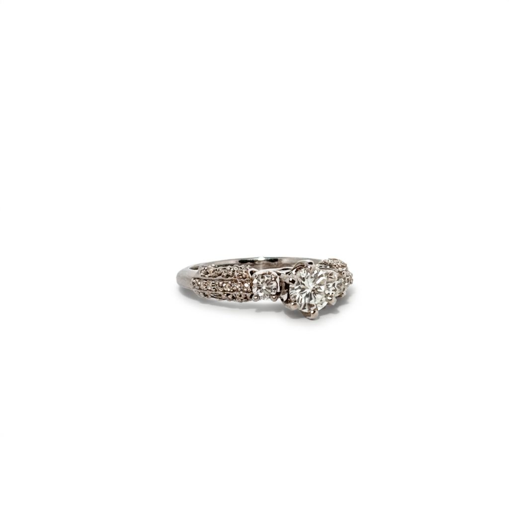 0.88ct Natural Diamonds with 0.54ct E/VVS2 Round Brilliant Cut Center, Women Rings, 18K White Gold