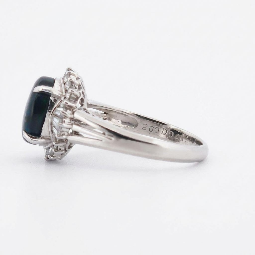0.40ct Natural Diamonds, with 2.60ct Natural Black Opal, Women Ring, Platinum 850