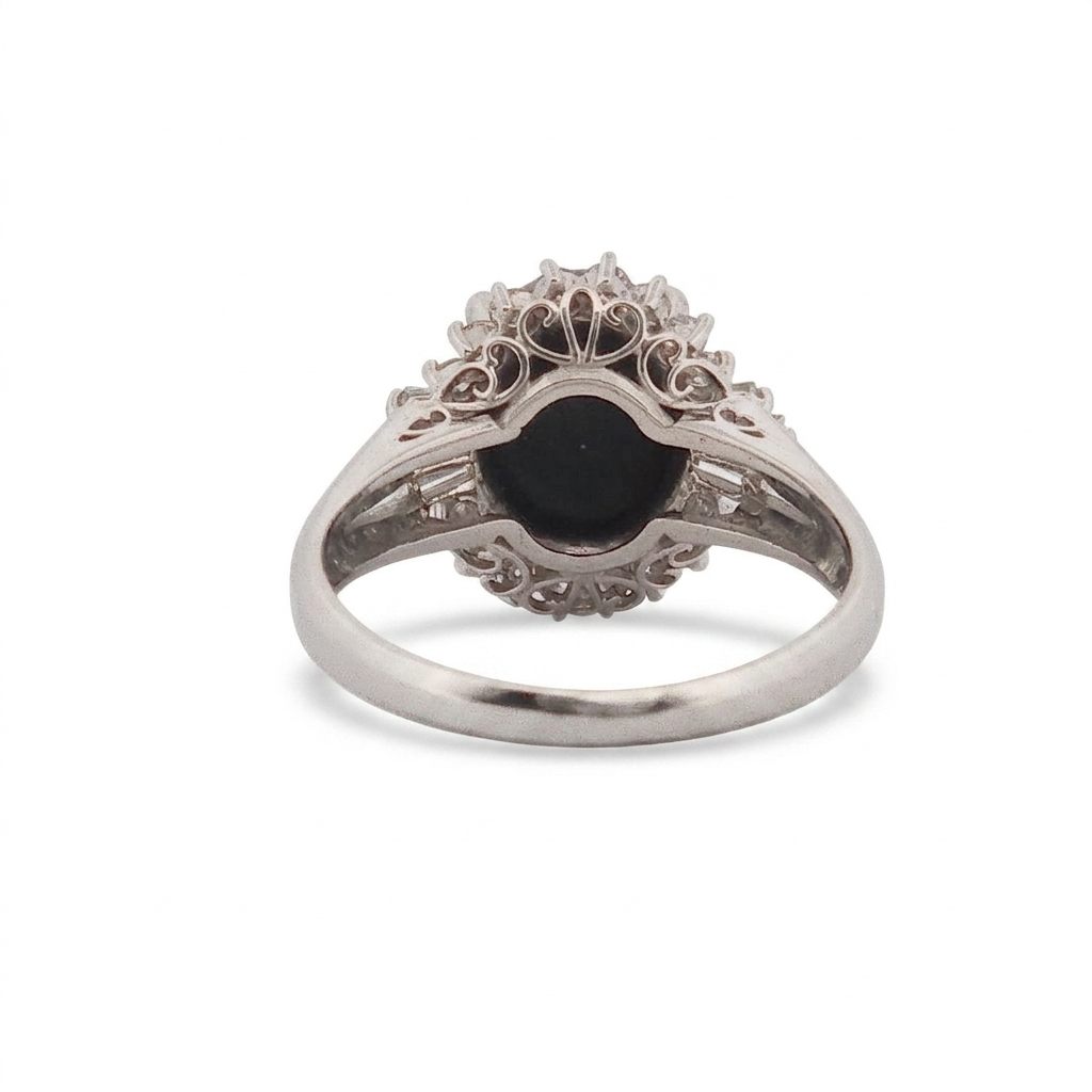0.40ct Natural Diamonds, with 2.60ct Natural Black Opal, Women Ring, Platinum 850