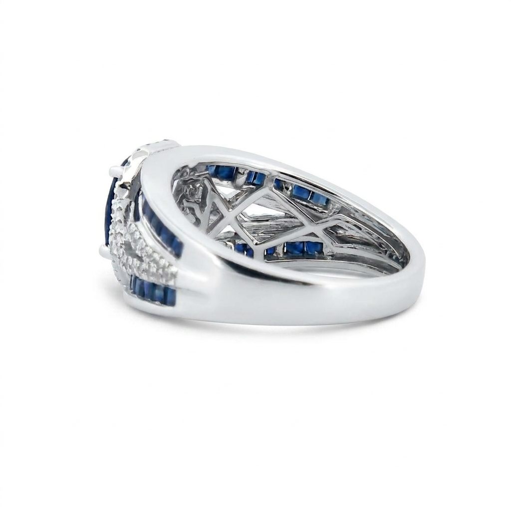 0.31ct Natural Diamonds, with 2.76ct Natural Sapphire, EFFY Designer Women Ring, 14K White Gold
