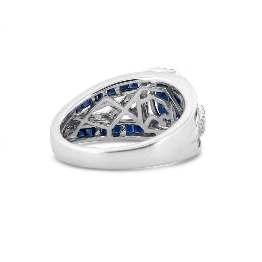 0.31ct Natural Diamonds, with 2.76ct Natural Sapphire, EFFY Designer Women Ring, 14K White Gold