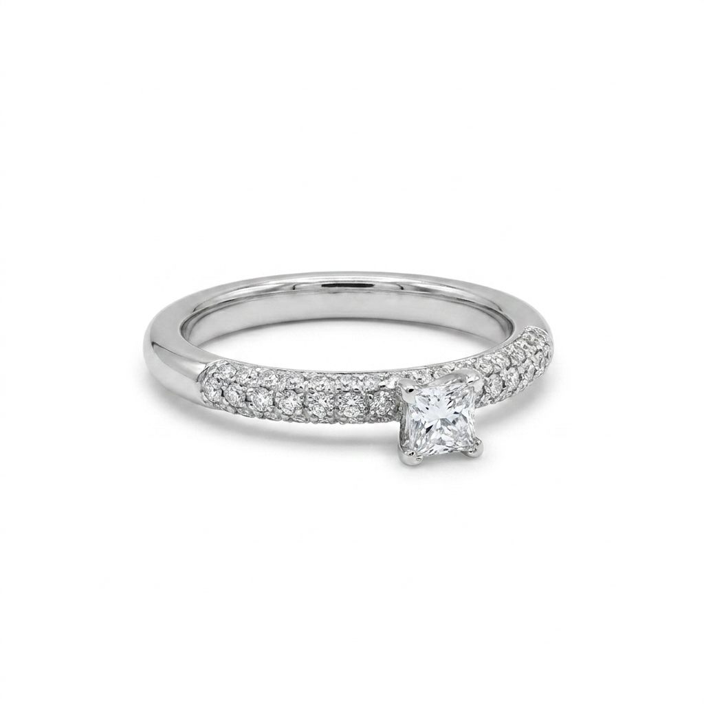 Women Solitaire Ring, Natural Diamonds 0.50 CT TW, H/SI1 14K White Gold