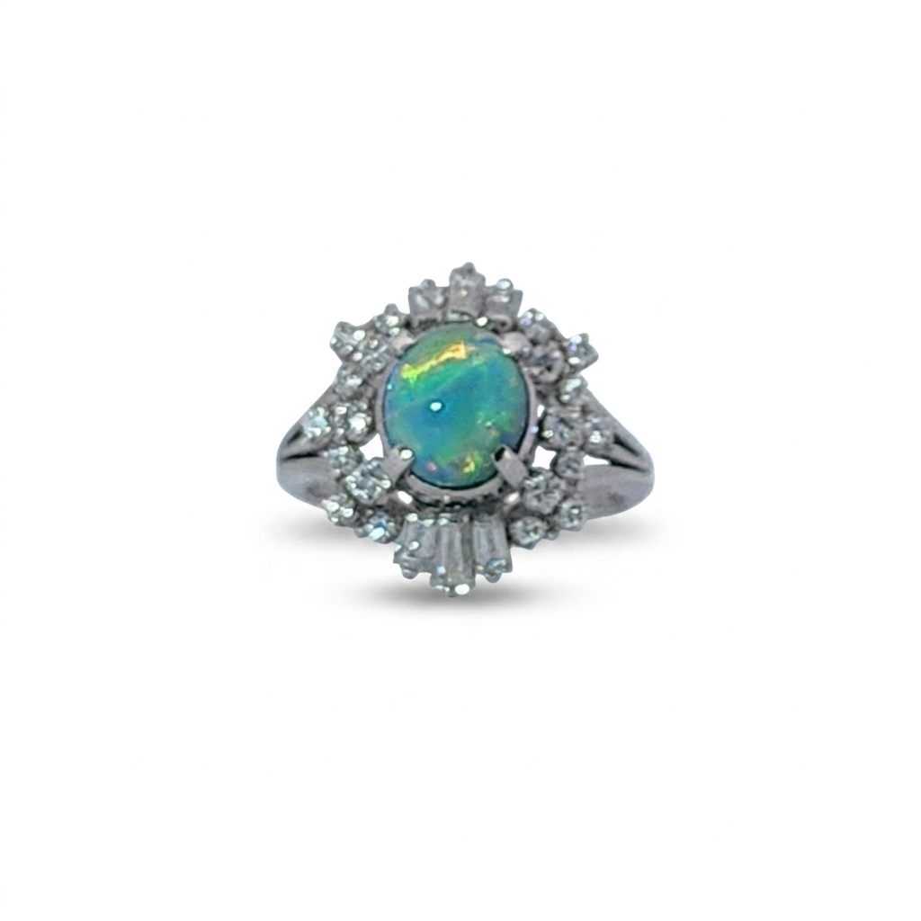 Cabochon Fire Opal 1.62ct with 0.73ctw Diamonds Ring, Platinum 900