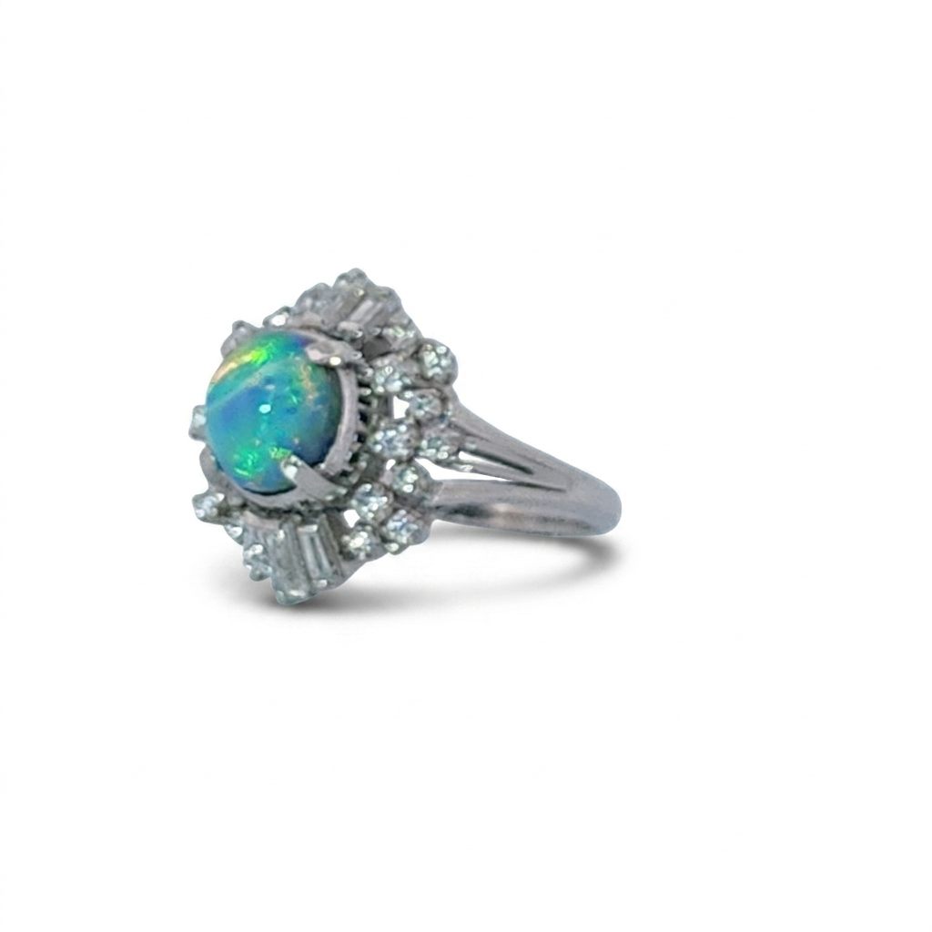 Cabochon Fire Opal 1.62ct with 0.73ctw Diamonds Ring, Platinum 900