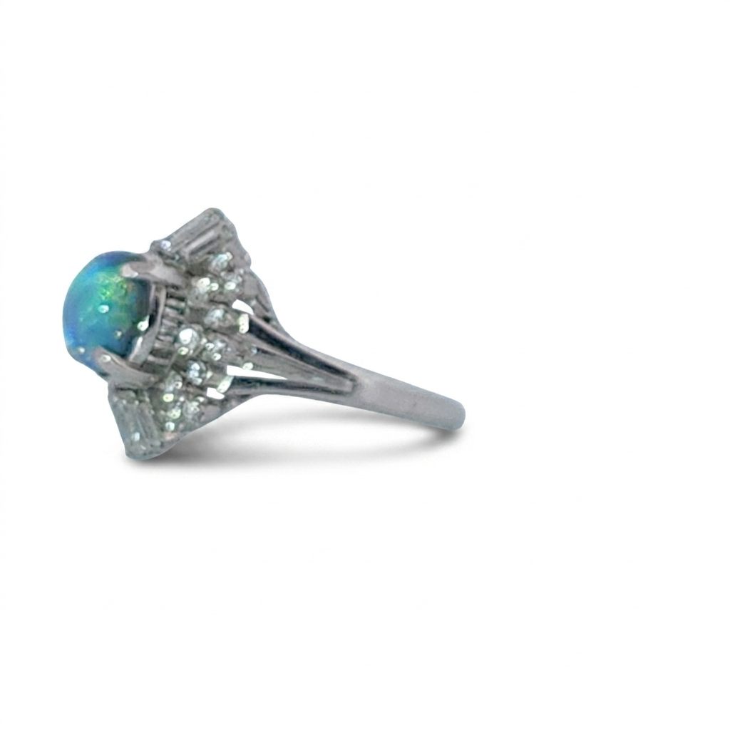 Cabochon Fire Opal 1.62ct with 0.73ctw Diamonds Ring, Platinum 900
